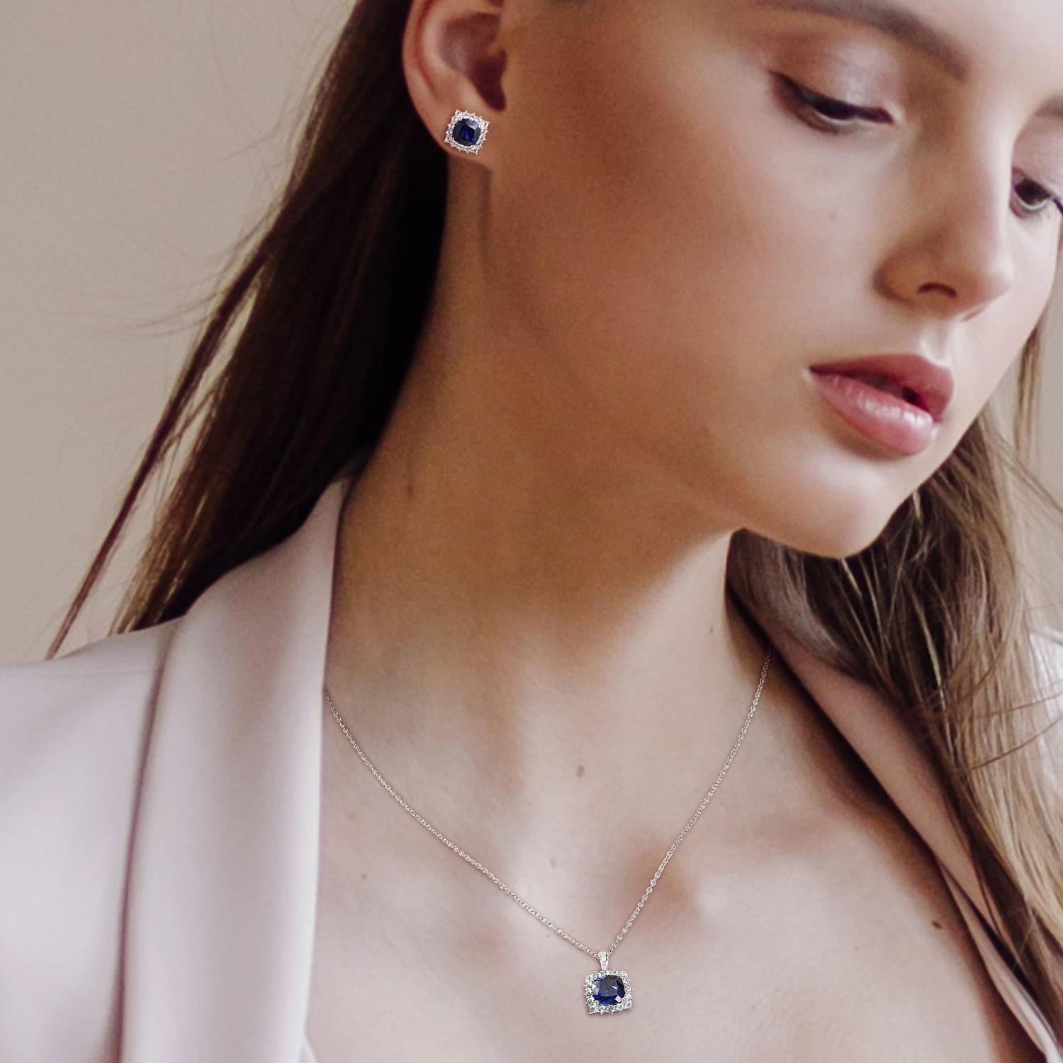 Created Blue and White Sapphire Diamond Accent Earrings & Necklace Set sold by Lord & Taylor product image thumbnail 3