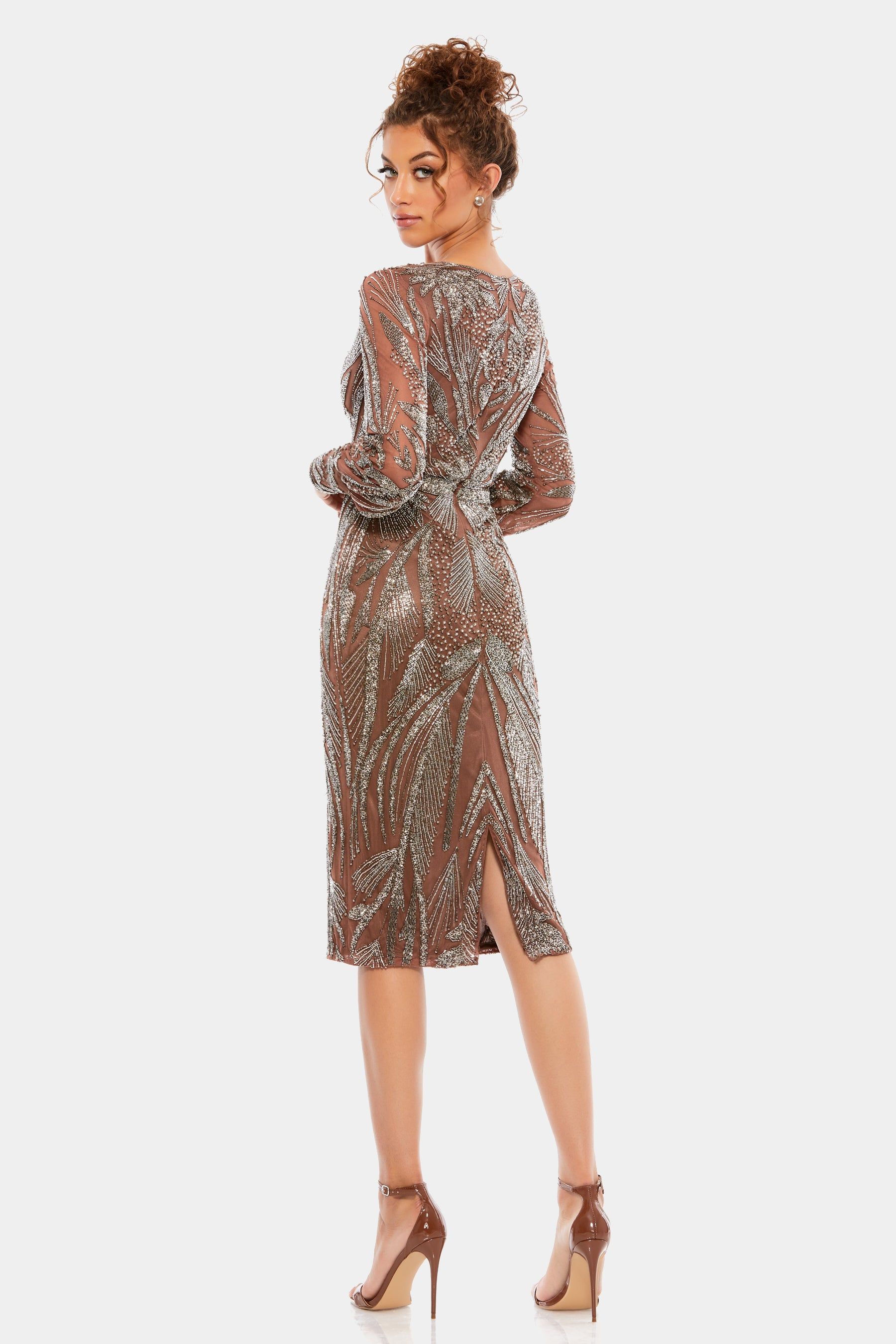 Long Sleeve Beaded Wrap Over Dress sold by Lord & Taylor product image thumbnail 9