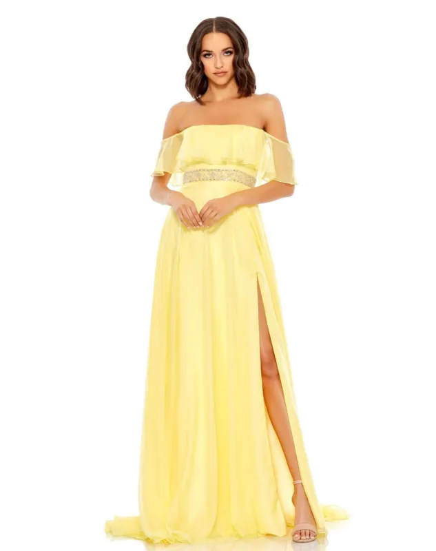 Halter Off The Shoulder Beaded Waist A Line Gown sold by Lord & Taylor