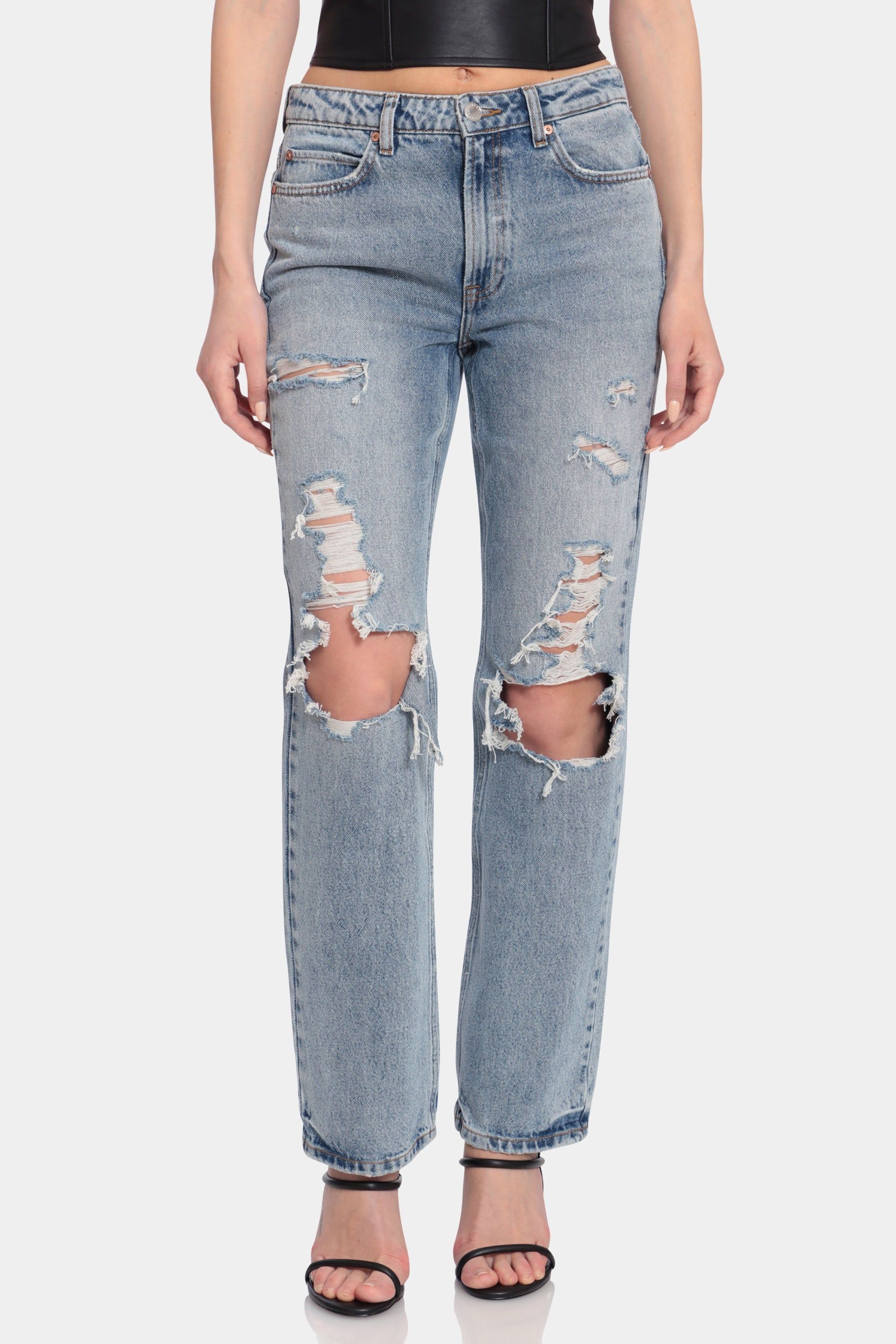 Distressed Straight Leg Jeans sold by Lord & Taylor