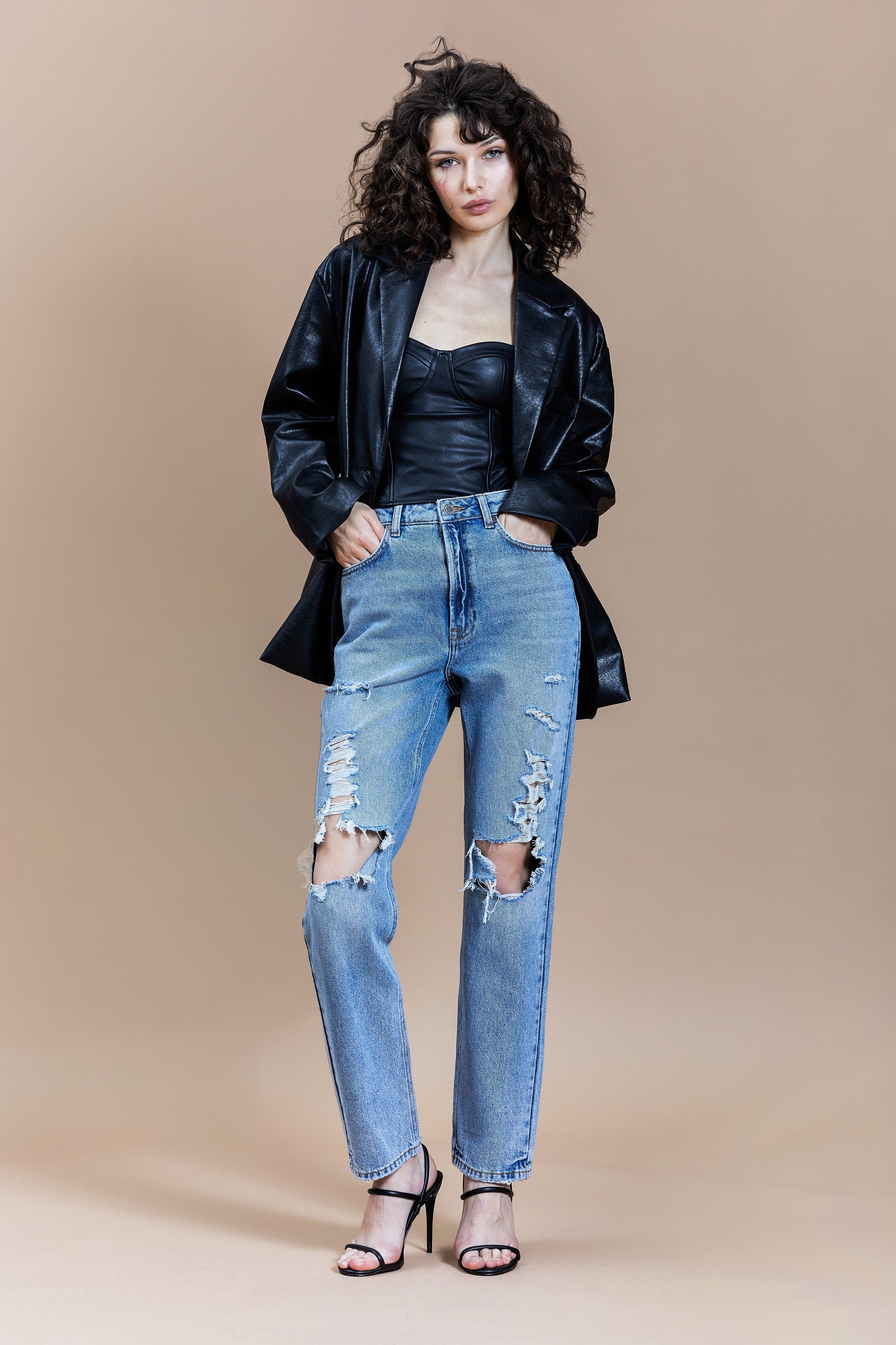 Distressed Straight Leg Jeans sold by Lord & Taylor product image thumbnail 3