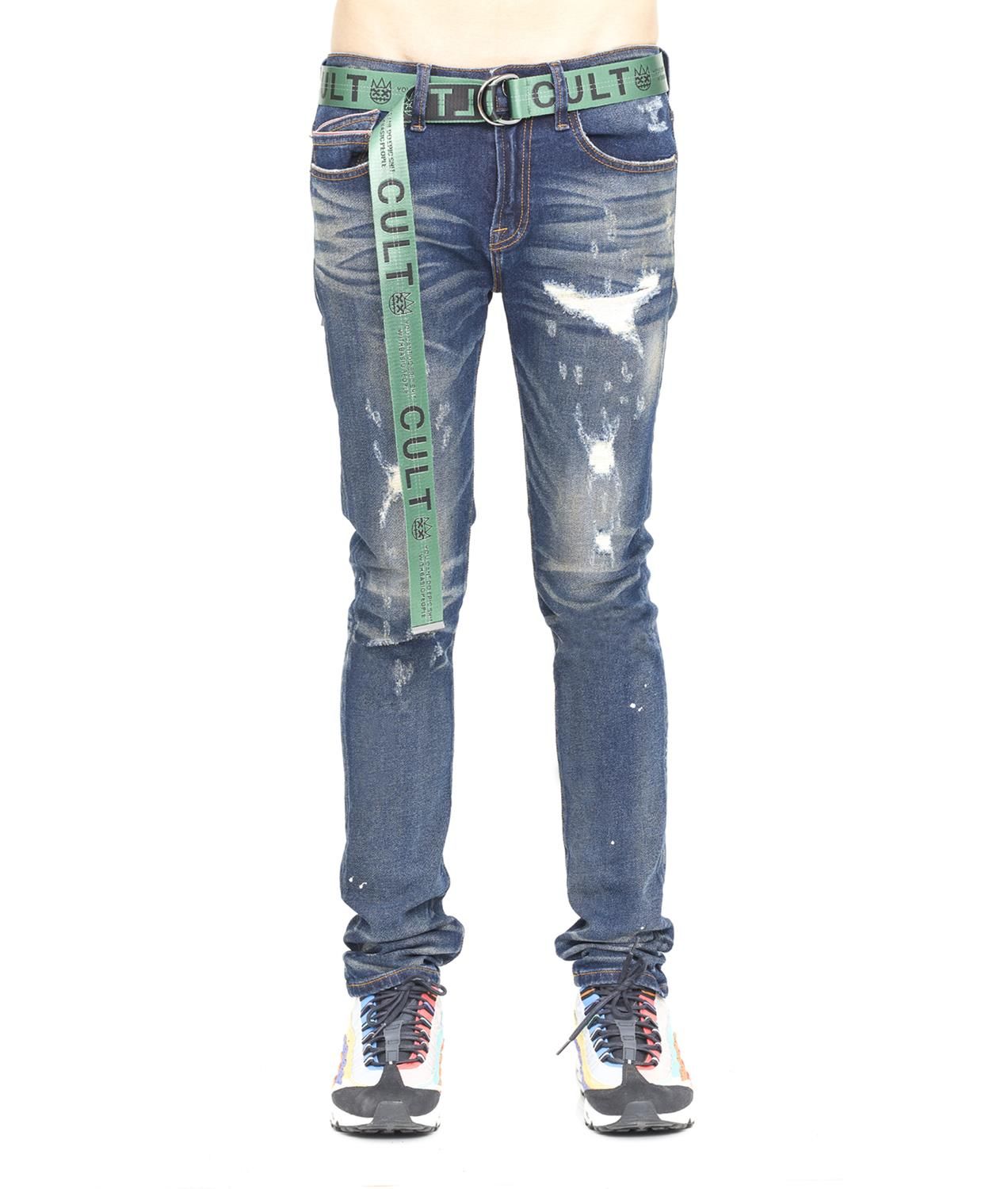 Punk Destructed Super Skinny Jeans with Logo Belt sold by Lord & Taylor product image thumbnail 3