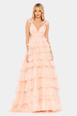 Ruffled Lace Up Back Ball Gown sold by Lord & Taylor
