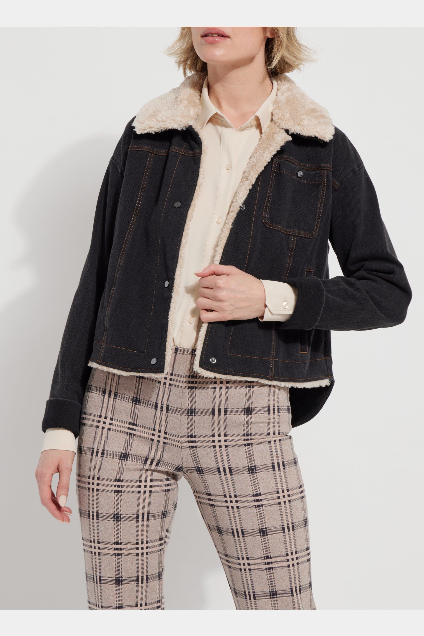 Andi Sherpa Trim Denim Jacket sold by Lord & Taylor