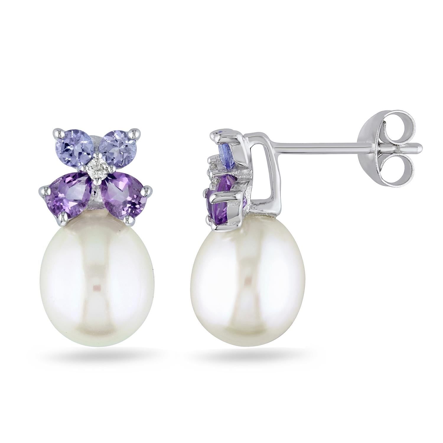 Cultured Freshwater Pearl, Tanzanite, Amethyst and Diamond Earrings sold by Lord & Taylor product image thumbnail 4