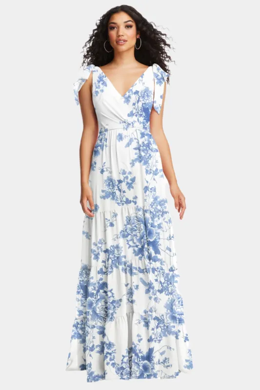 Bow Shoulder Faux Wrap Tiered Maxi Dress sold by Lord & Taylor