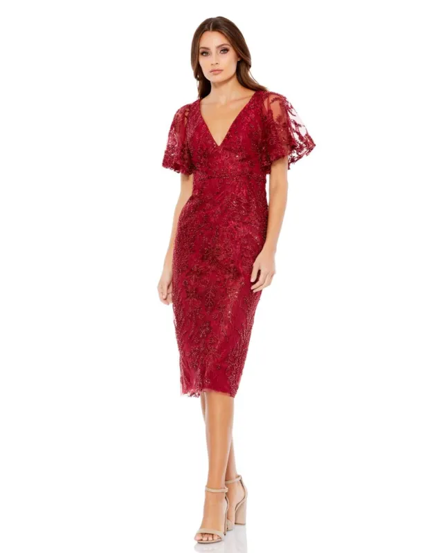 Embellished Flutter Sleeve V Neck Fitted Dress sold by Lord & Taylor