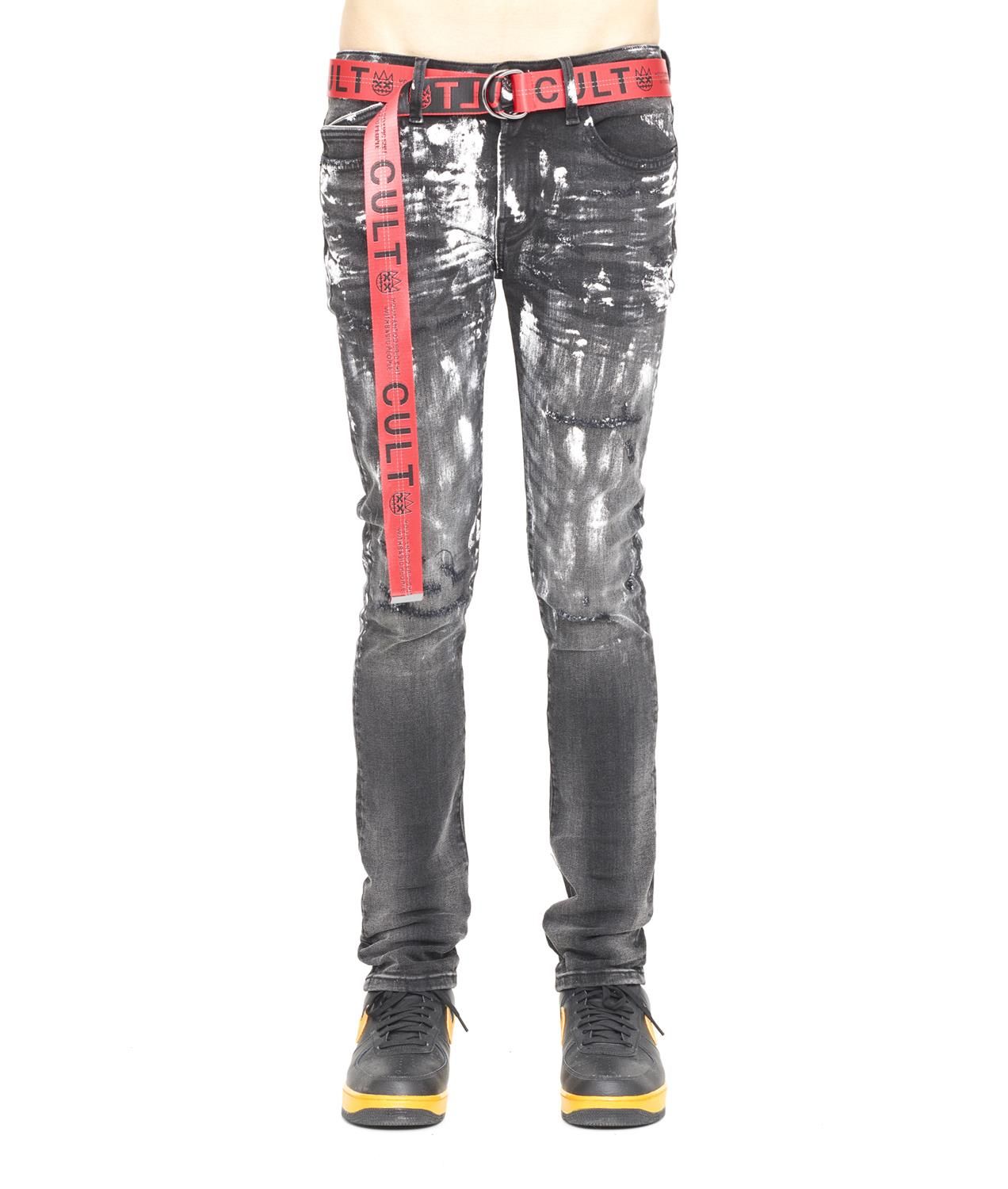 Punk Destructed Super Skinny Jeans with Logo Belt sold by Lord & Taylor product image thumbnail 3