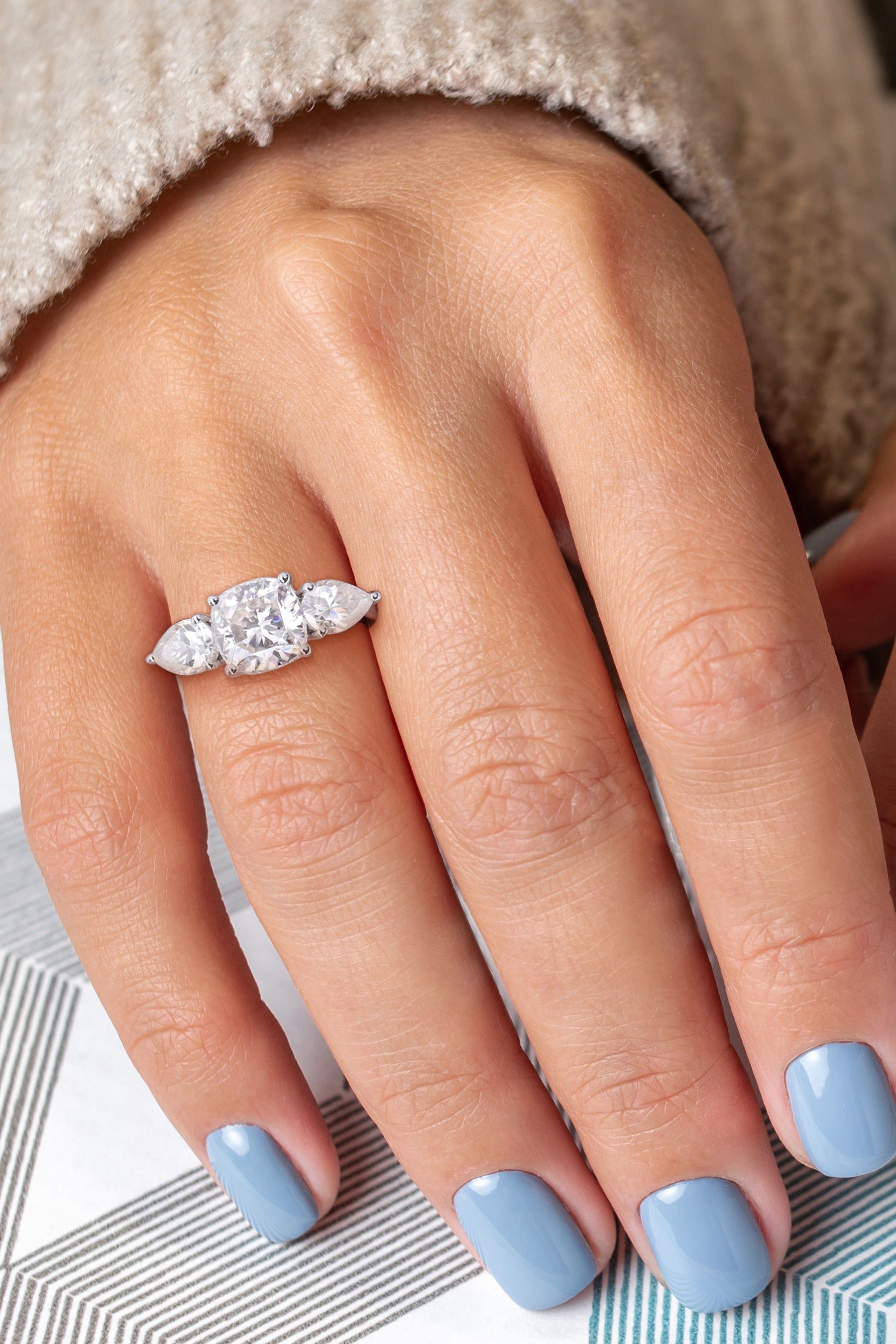 Moissanite Three Stone Ring in Sterling Silver sold by Lord & Taylor product image thumbnail 2