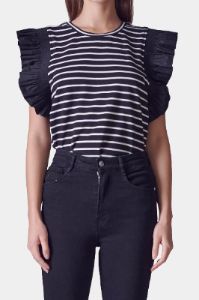 Striped Shirred Sleeve Knit Top sold by Lord & Taylor