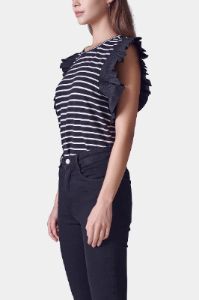 Striped Shirred Sleeve Knit Top sold by Lord & Taylor