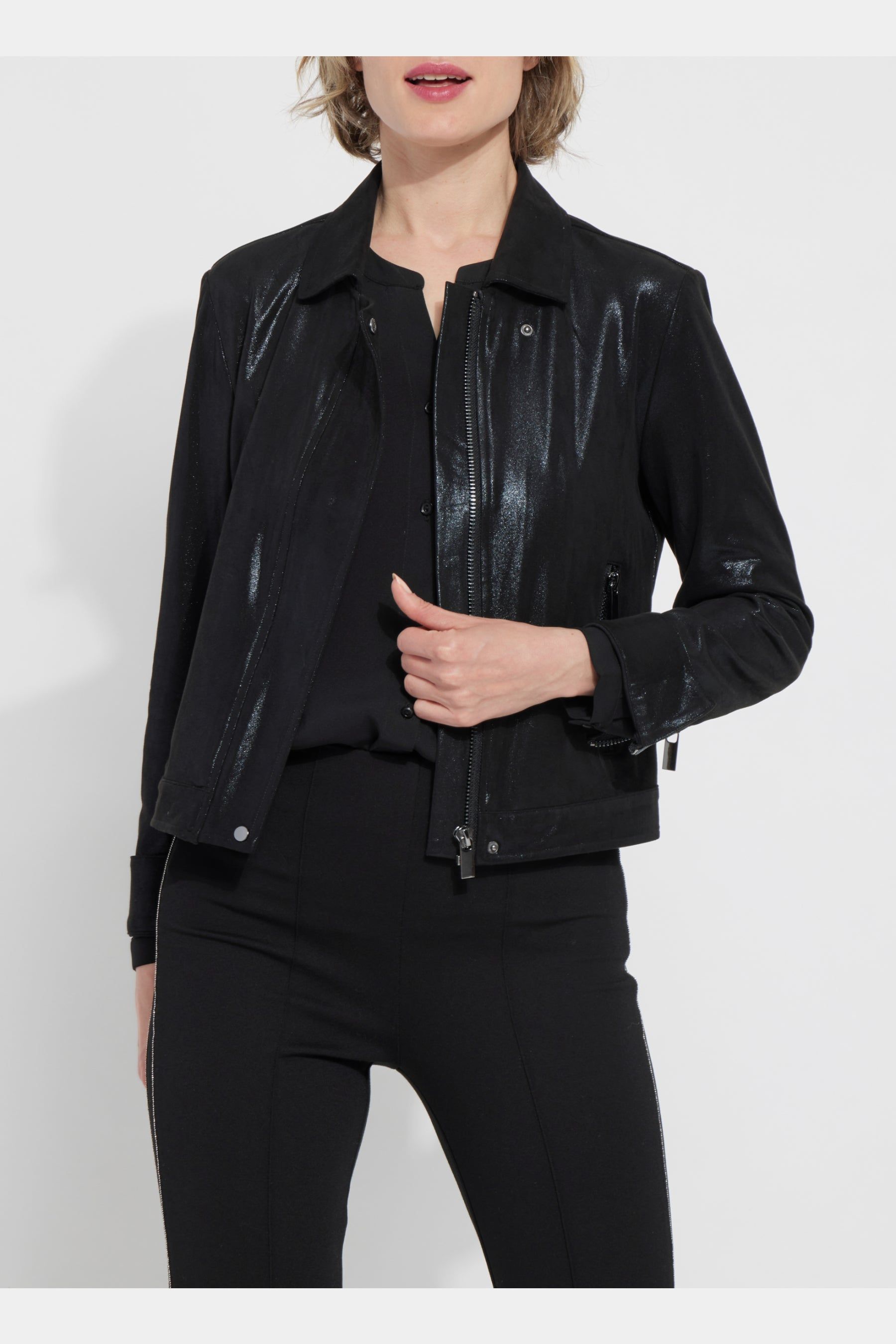 Valencia Patent Foil Vegan Suede Jacket sold by Lord & Taylor