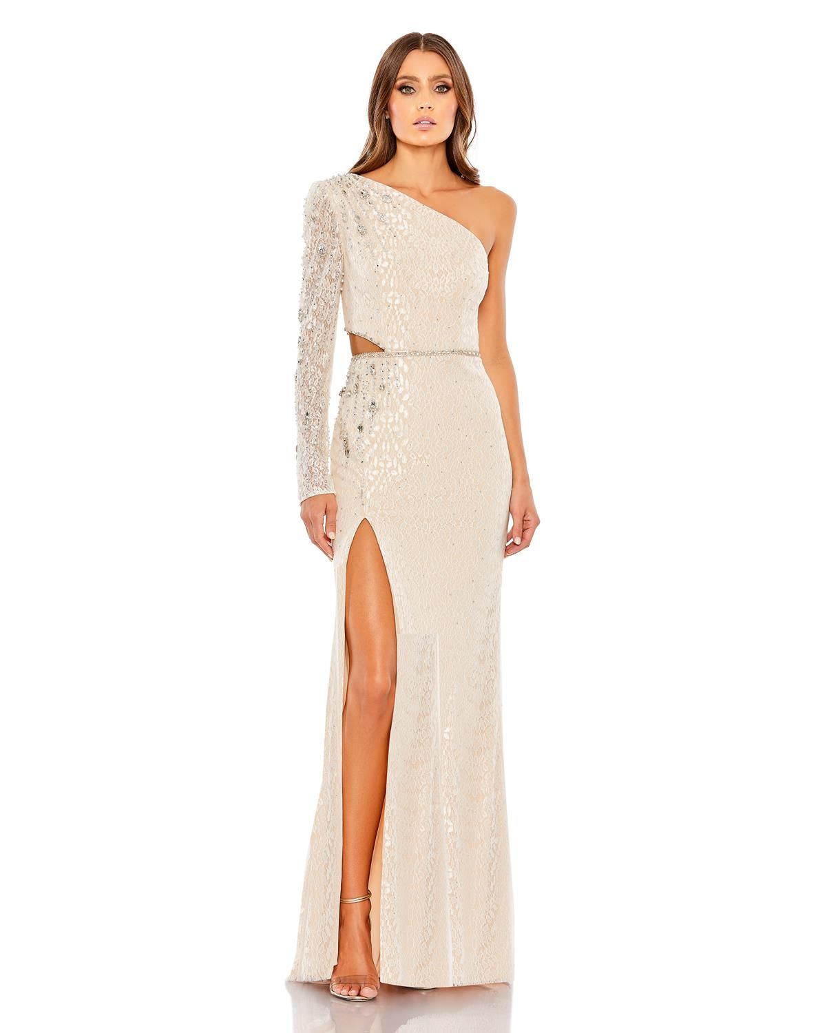 Embellished One Sleeve Cut Out Gown sold by Lord & Taylor