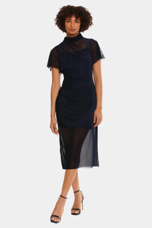 Flutter Sleeve Mesh Velvet Midi Dress sold by Lord & Taylor