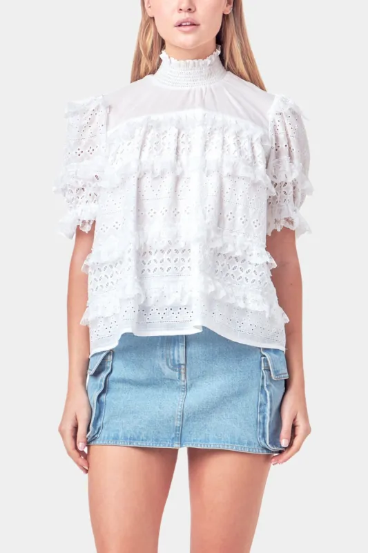 Short Sleeve Lace Babydoll Top sold by Lord & Taylor