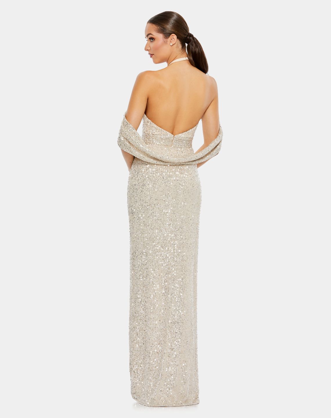 Sequined Draped Sleeveless Keyhole Cowl Back Gown sold by Lord & Taylor product image thumbnail 4