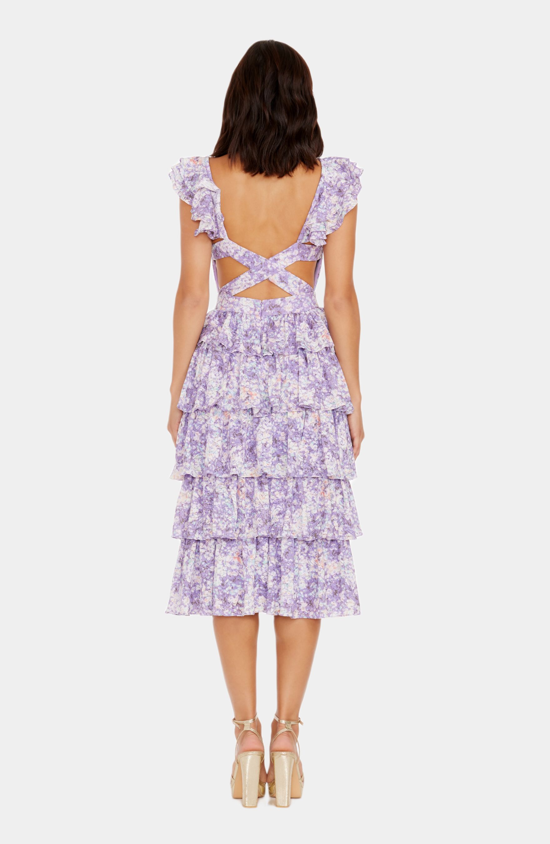 Kristen Ruffle Cap Sleeve Sweetheart Tiered Midi Dress sold by Lord & Taylor product image thumbnail 3