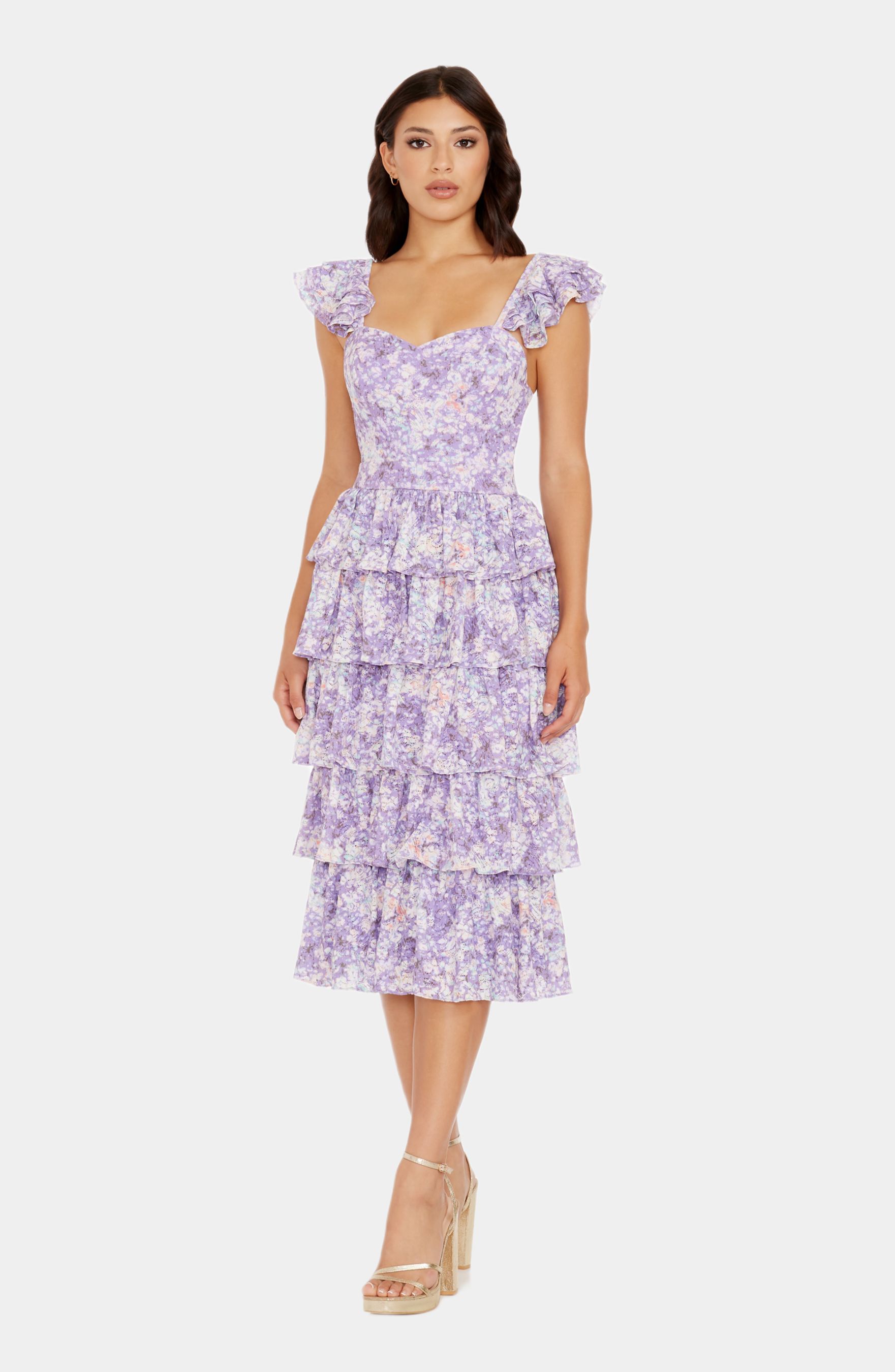 Kristen Ruffle Cap Sleeve Sweetheart Tiered Midi Dress sold by Lord & Taylor