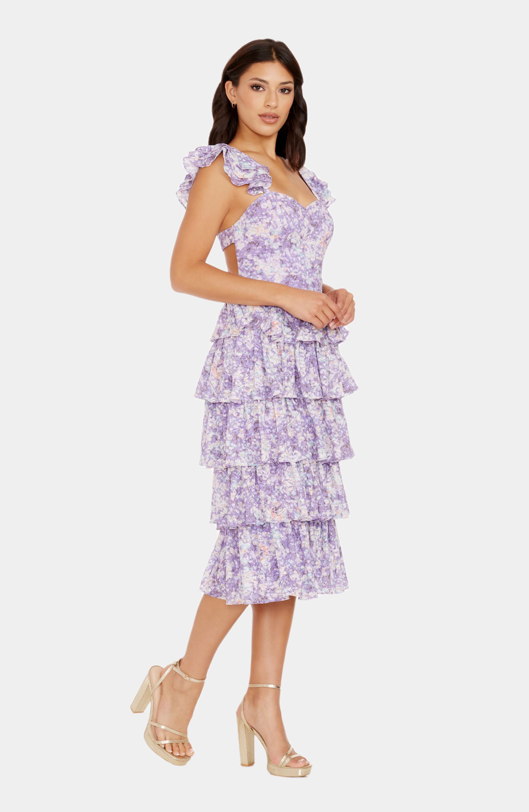 Kristen Ruffle Cap Sleeve Sweetheart Tiered Midi Dress sold by Lord & Taylor product image thumbnail 4