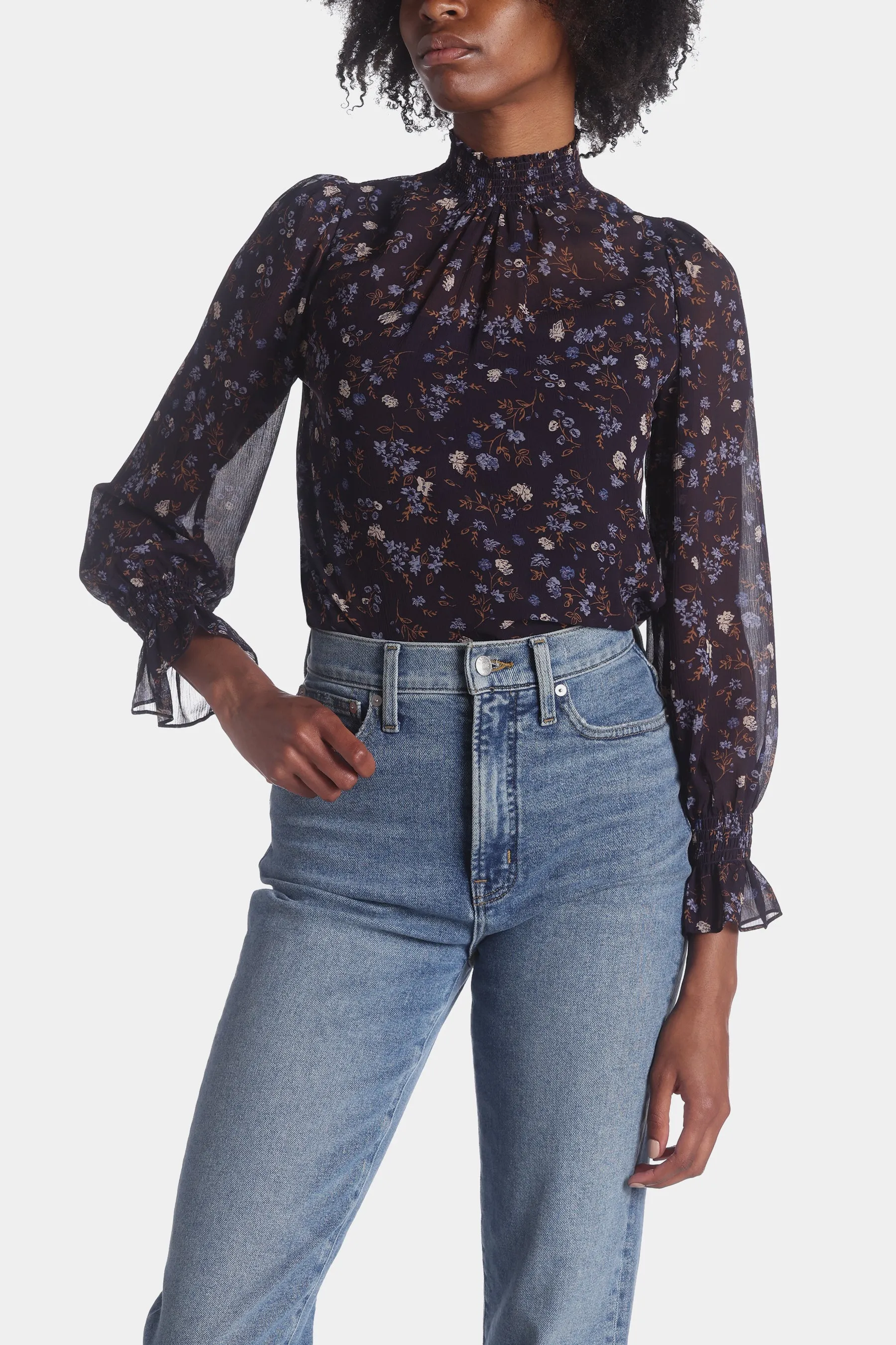 Smocked Wrist Mockneck Top With Cami sold by Lord & Taylor