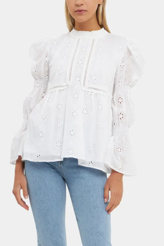 Embroidered Swiss Dot Ruched Sleeve Top sold by Lord & Taylor