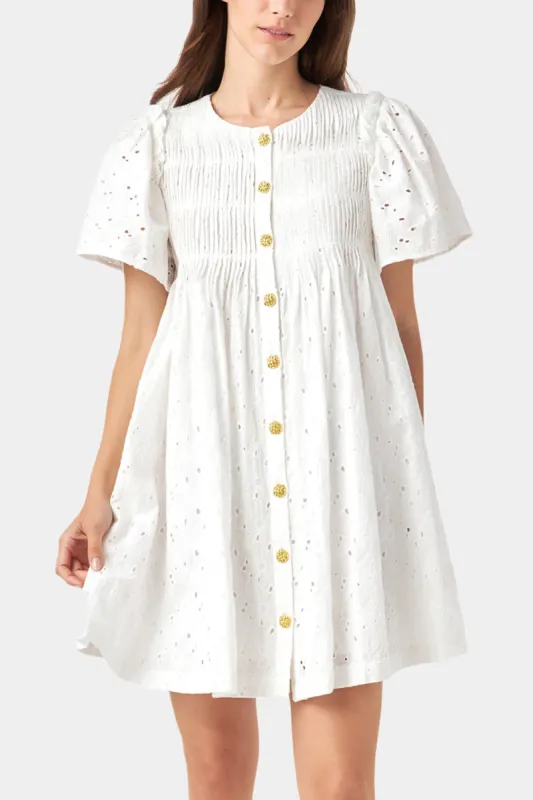 Pleated Eyelet Button-Front Mini Dress sold by Lord & Taylor