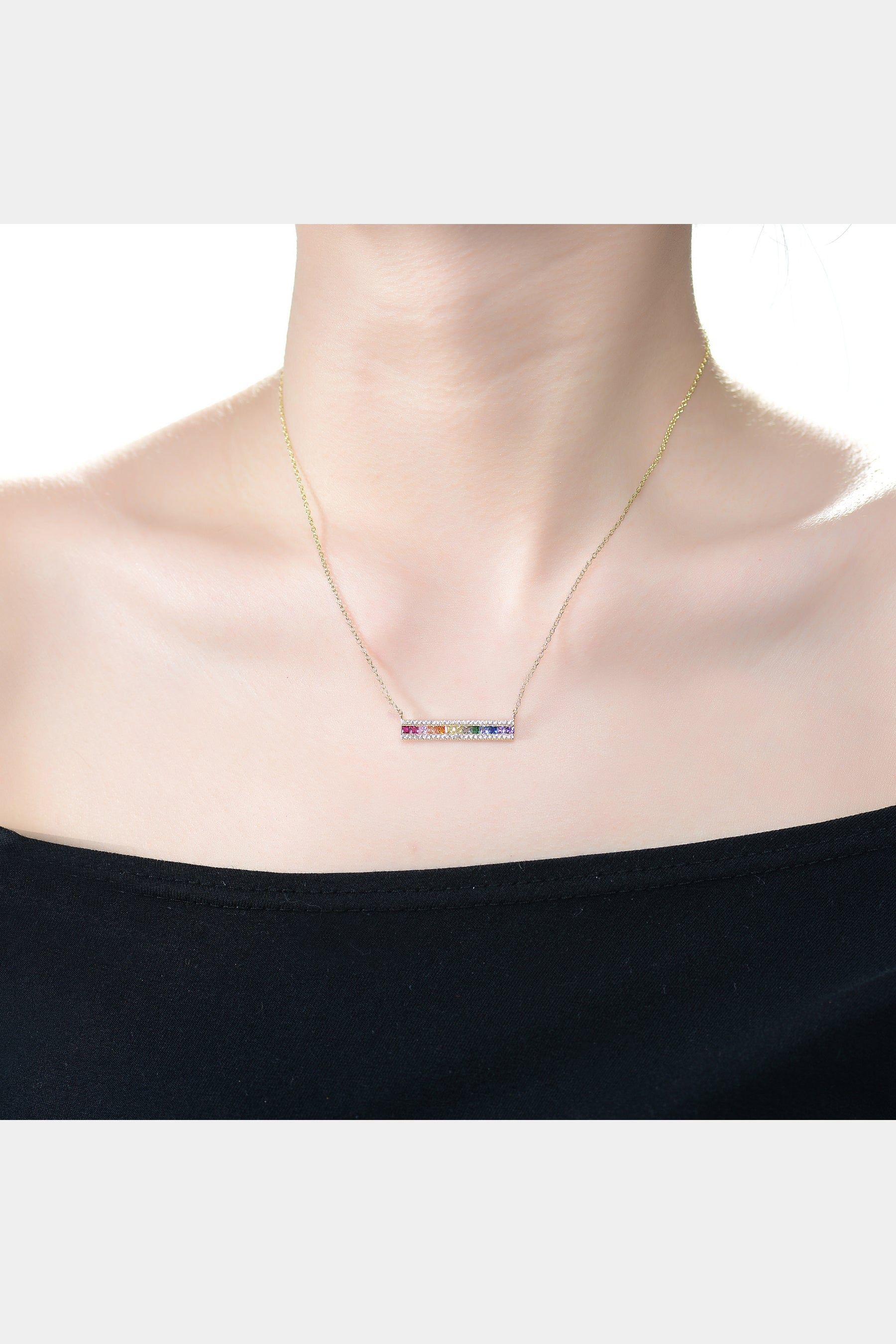 Rainbow CZ Bar Pendant Necklace sold by Lord & Taylor product image thumbnail 3