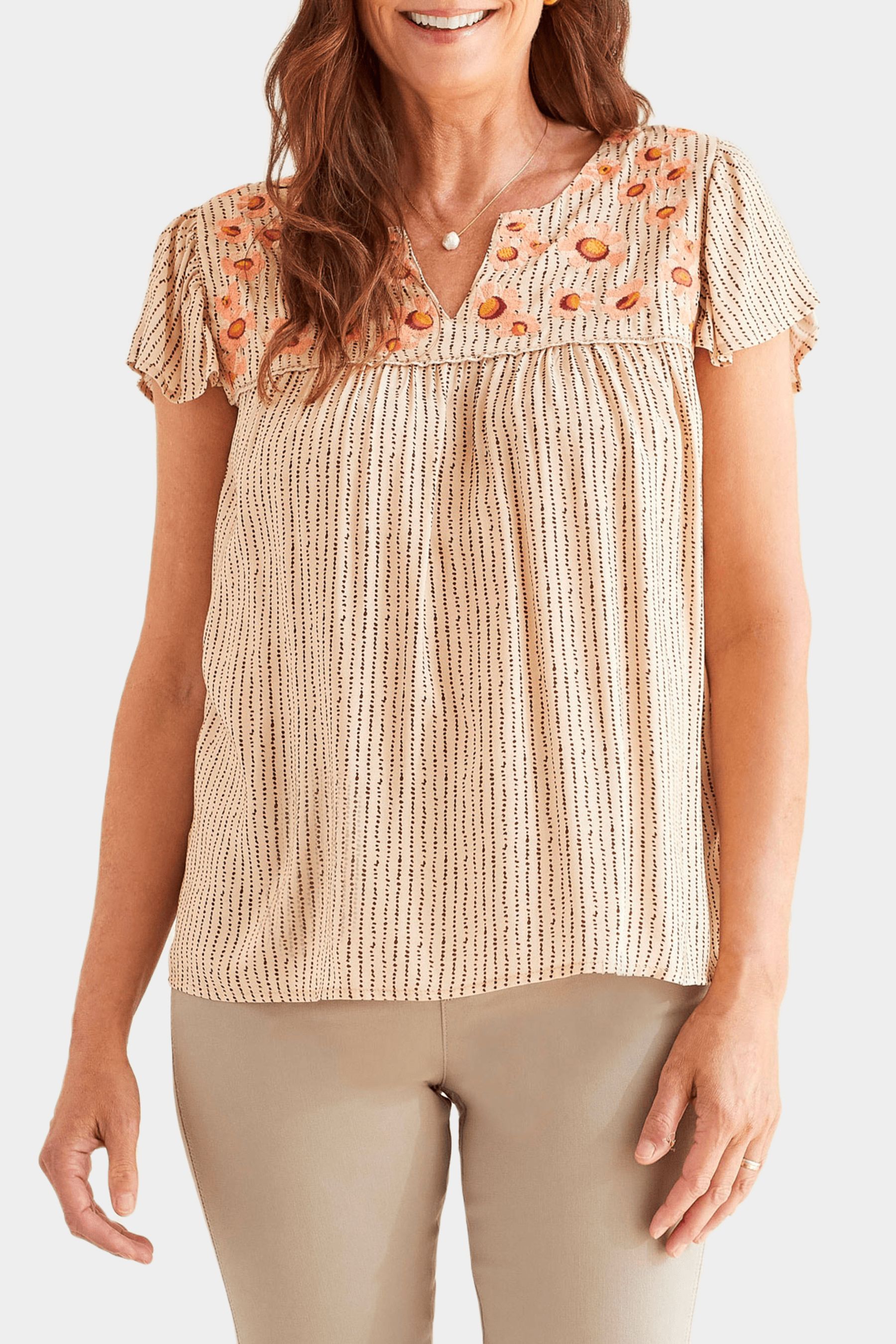 Flutter Sleeve Embroidery Blouse sold by Lord & Taylor product image thumbnail 2