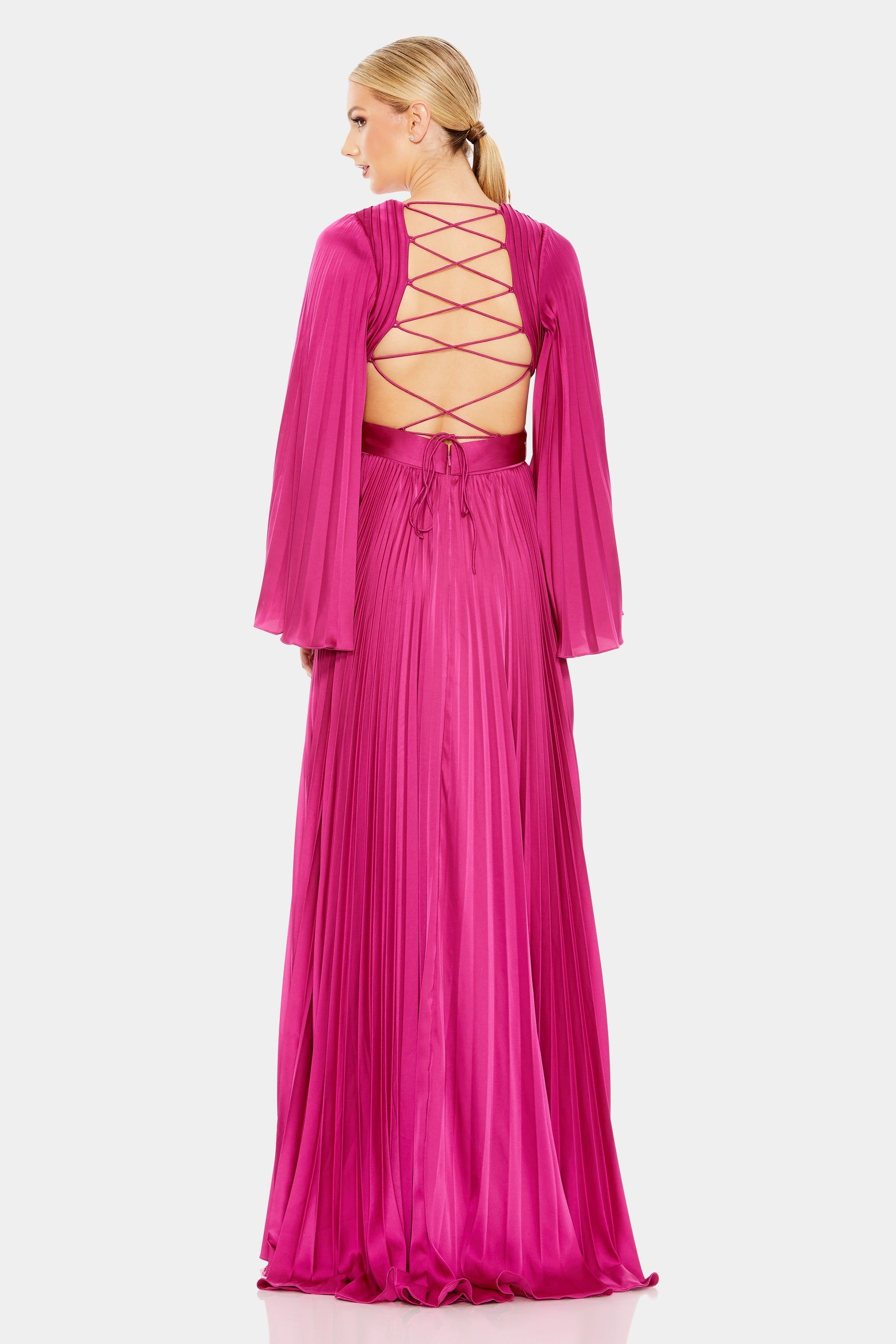 Long Sleeve Lace Up Back Charmeuse Gown sold by Lord & Taylor product image thumbnail 3