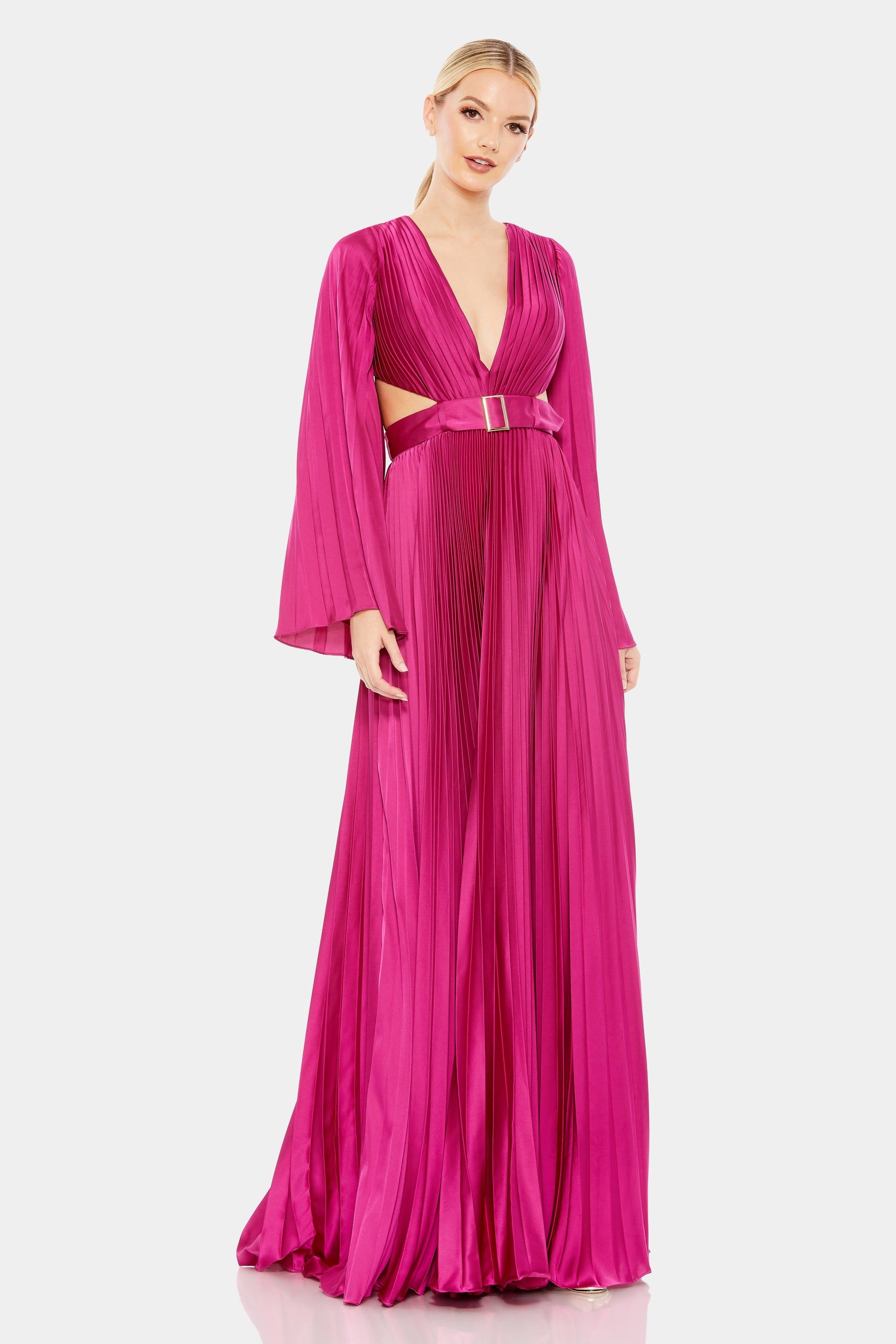 Long Sleeve Lace Up Back Charmeuse Gown sold by Lord & Taylor