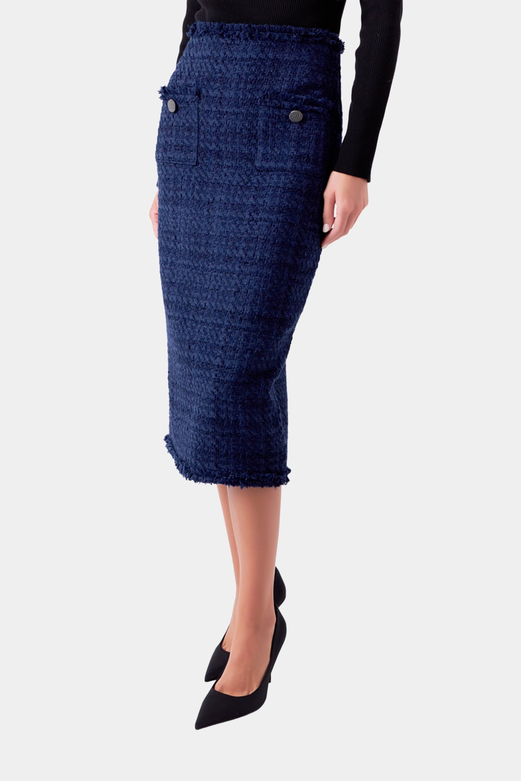 Boucle Tweed Trimmed Midi Skirt sold by Lord & Taylor
