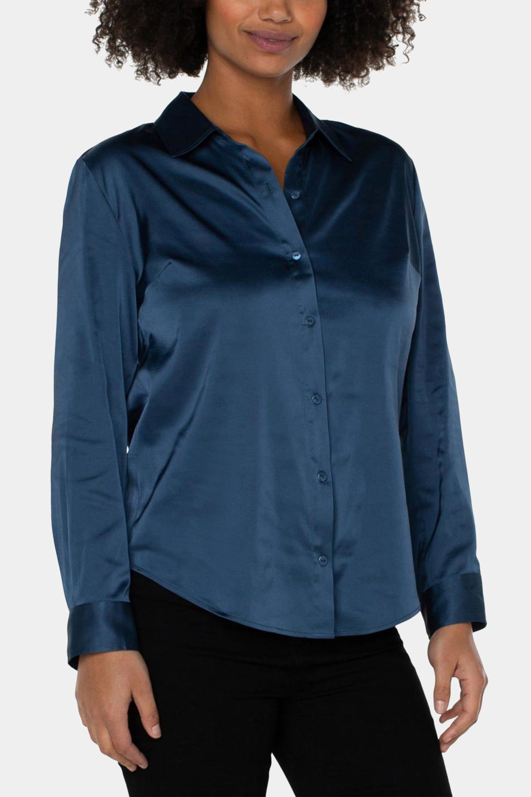 Sateen Button Front Woven Shirt sold by Lord & Taylor product image thumbnail 4