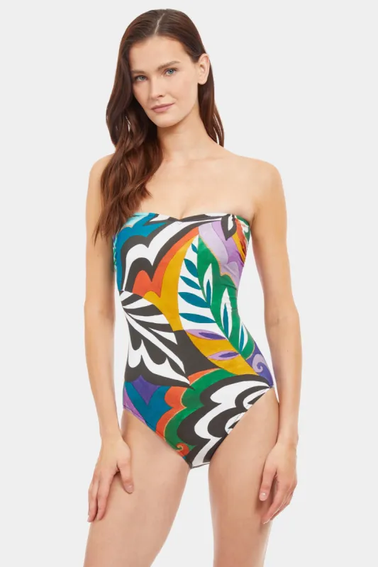 Tribal Art Shaped Bandeau One Piece sold by Lord & Taylor