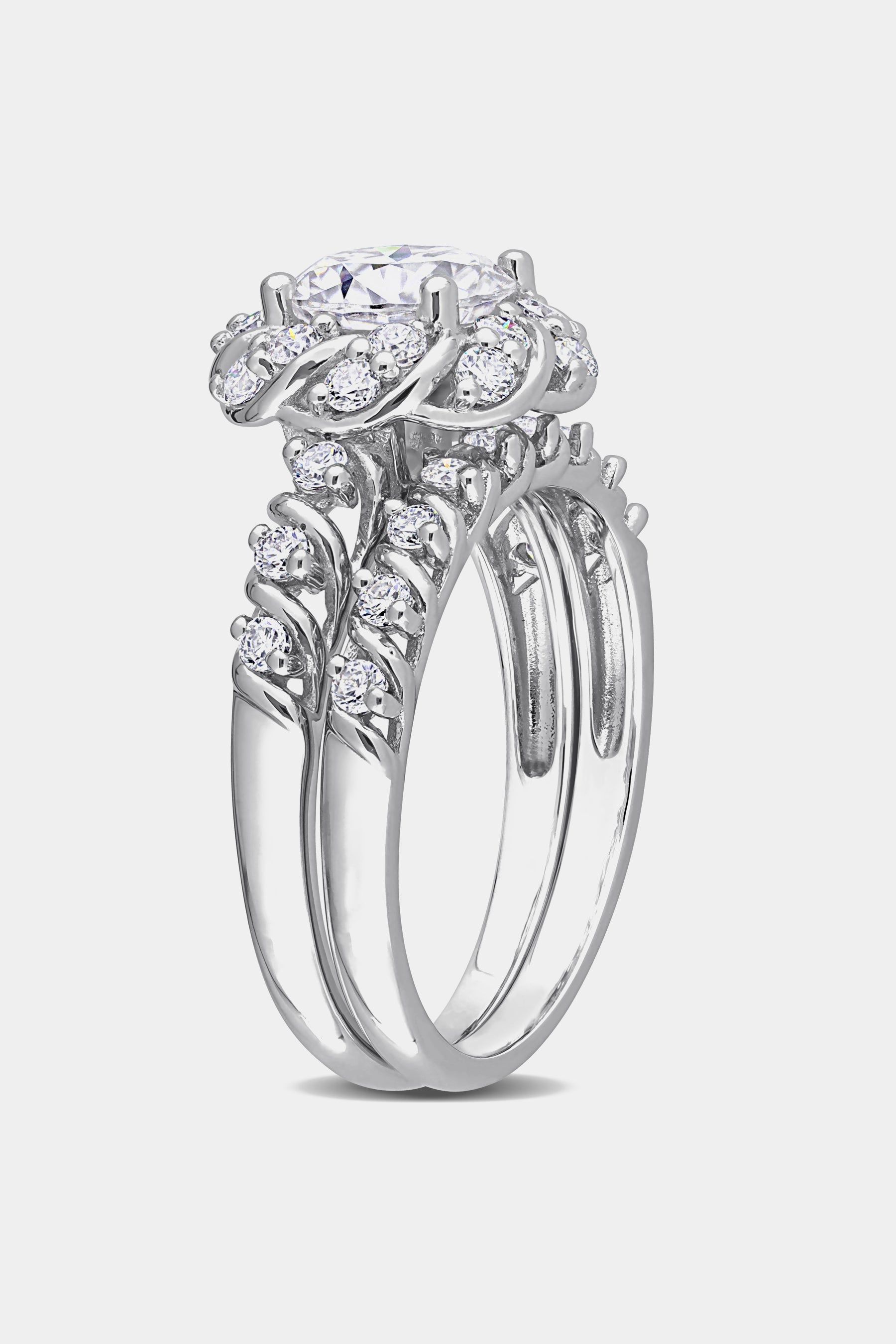 Moissanite Halo Bridal Ring Set in Sterling Silver sold by Lord & Taylor product image thumbnail 2