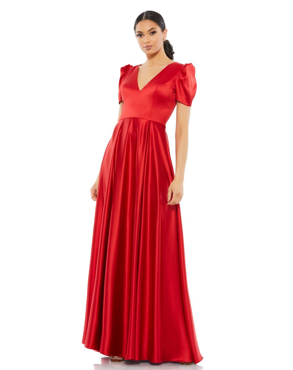 V Neck Cap Puff Sleeve Satin Gown sold by Lord & Taylor product image thumbnail 5
