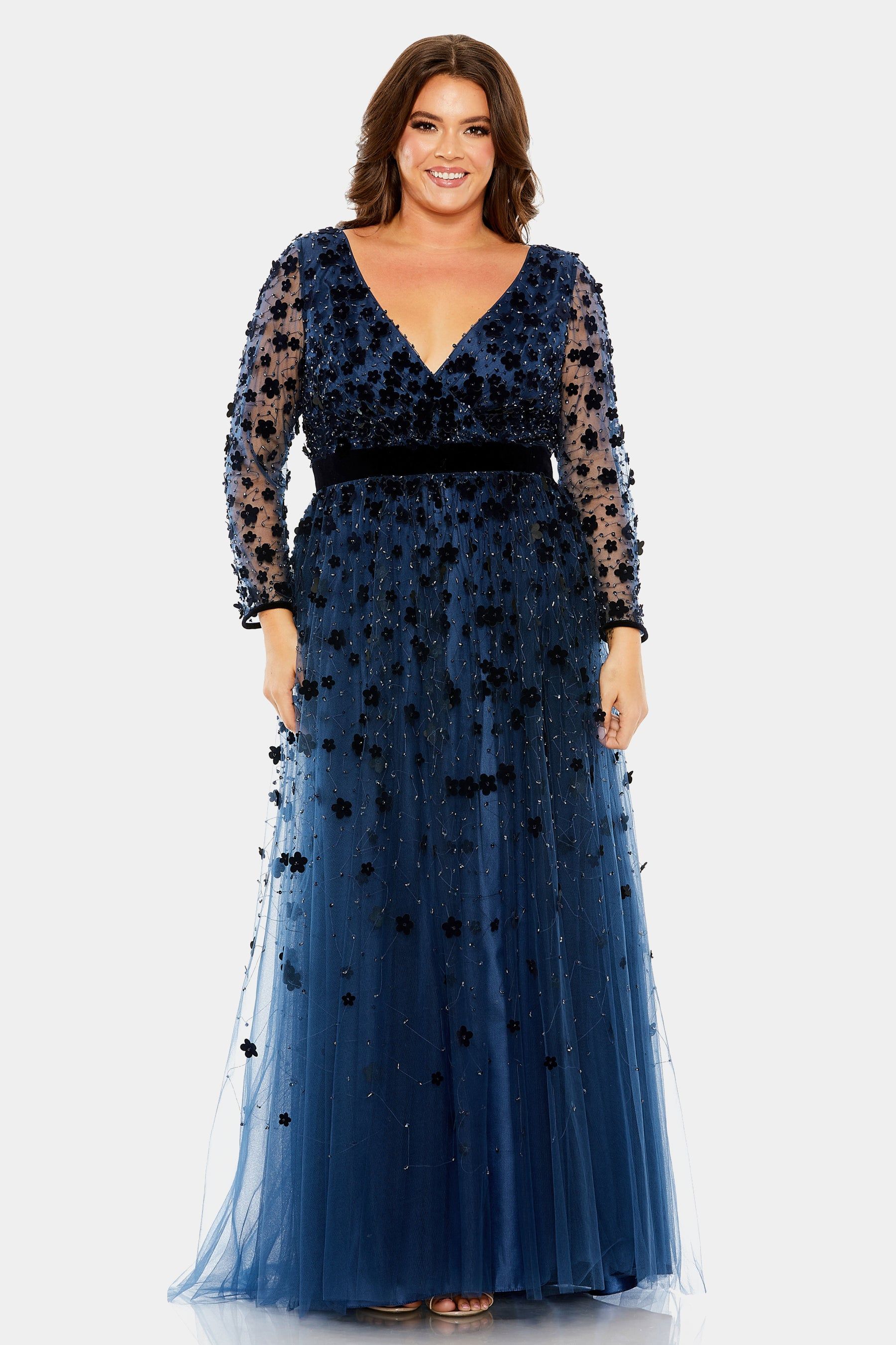 Long Sleeve Floral Applique A Line Gown sold by Lord & Taylor