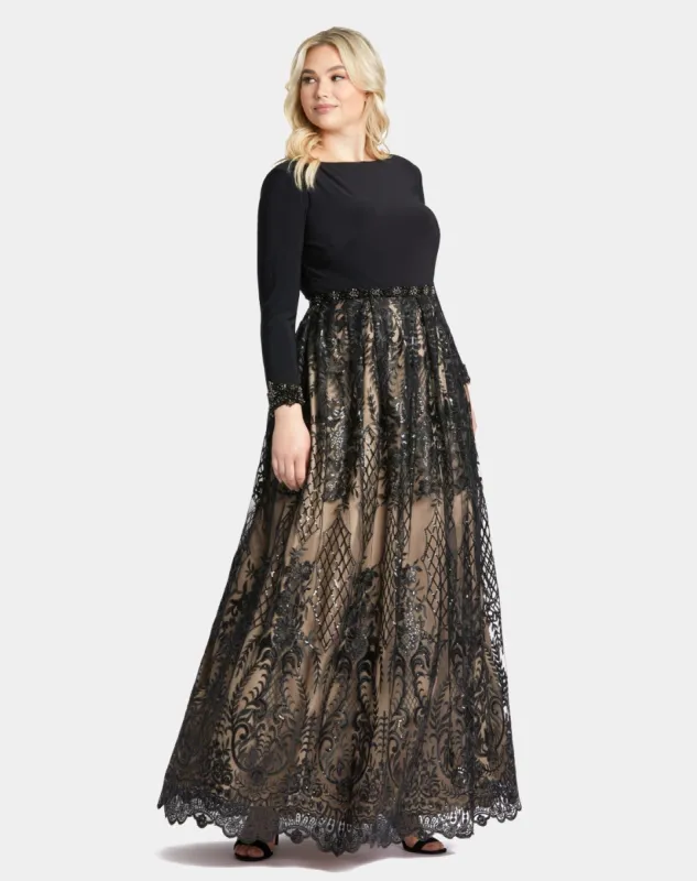 Long Sleeve High Neck Lace A Line Gown sold by Lord & Taylor