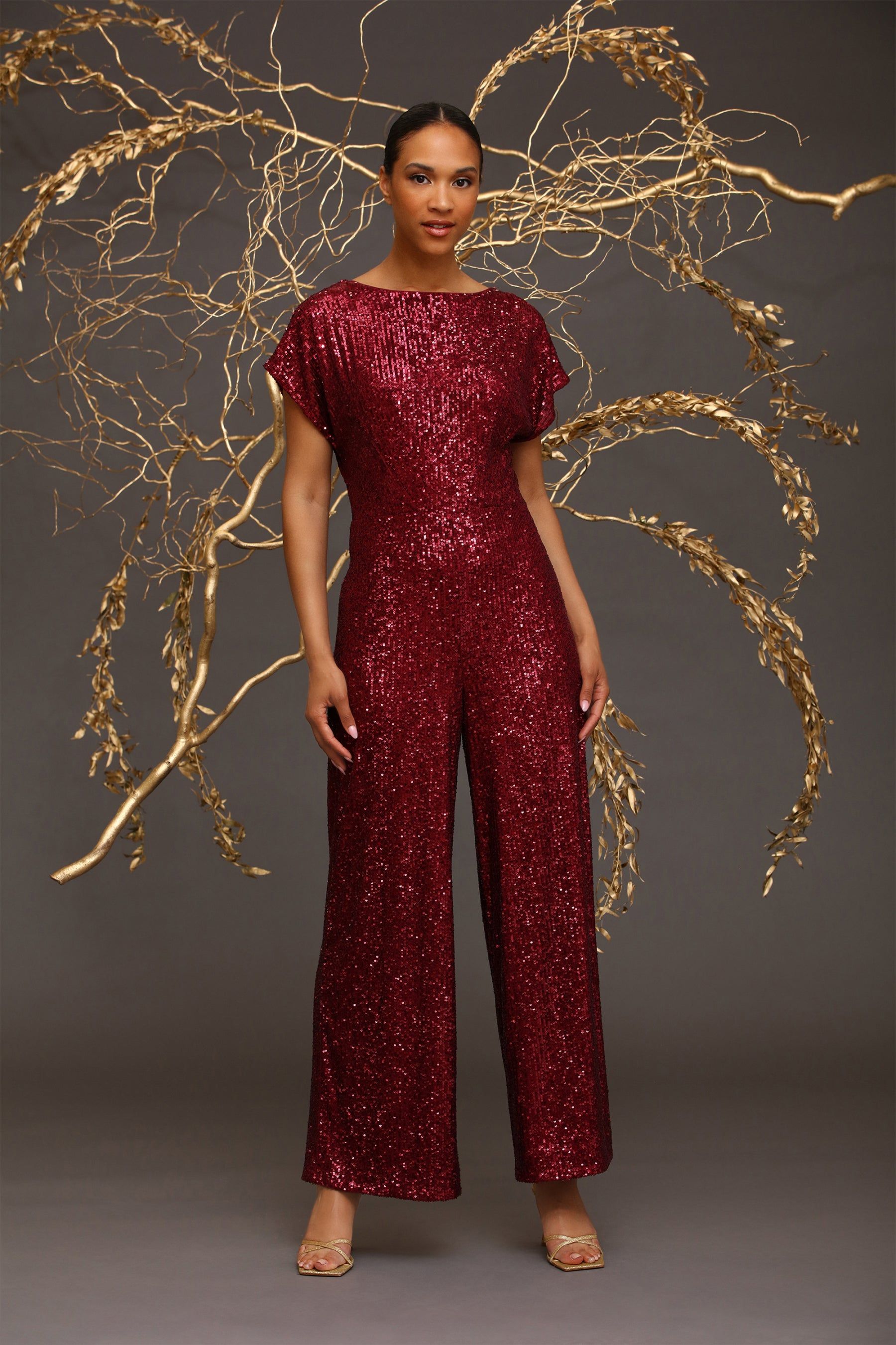 Sequin Wide Leg Lined Stretch Jumpsuit sold by Lord & Taylor product image thumbnail 3