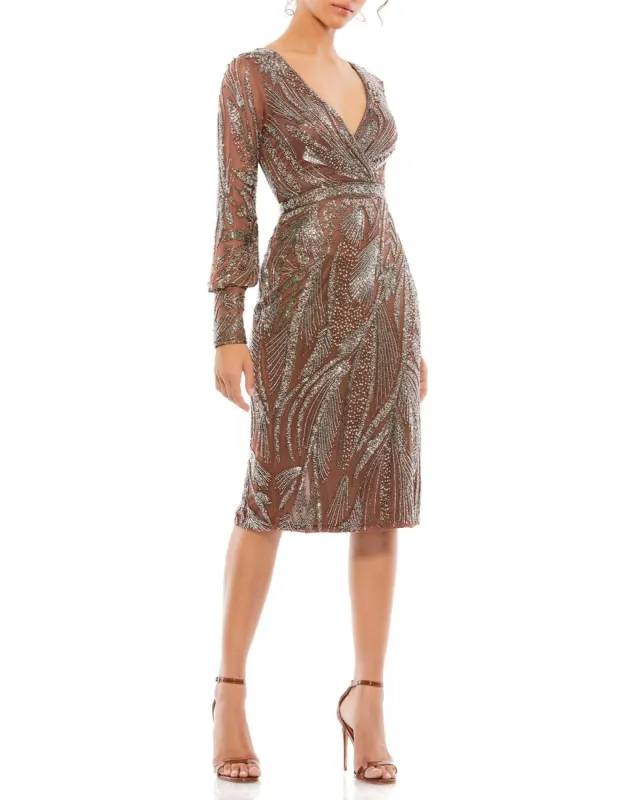 Long Sleeve Beaded Wrap Over Dress sold by Lord & Taylor