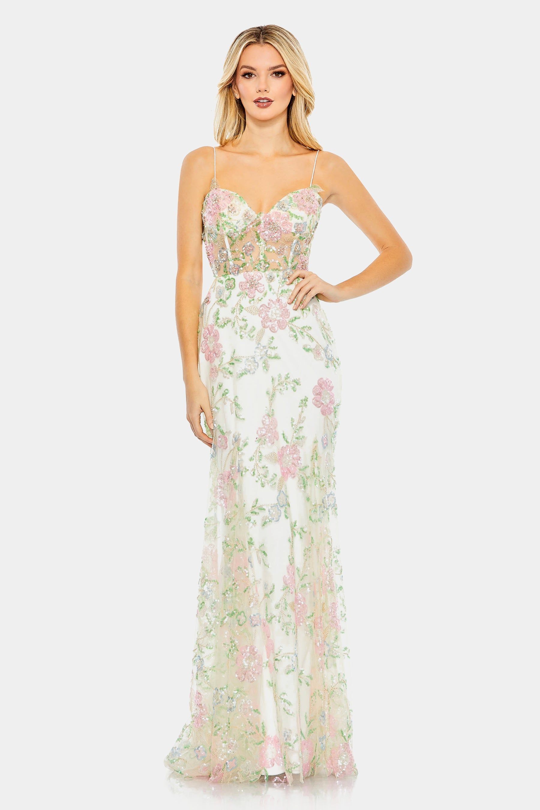 Embellished Sleeveless Illusion Corset Gown sold by Lord & Taylor
