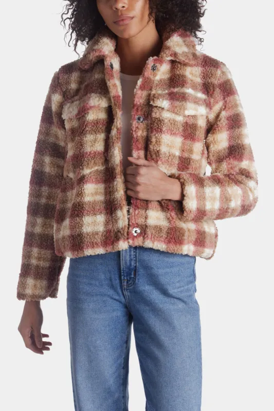 Plaid Faux Shearling Trucker Shacket sold by Lord & Taylor