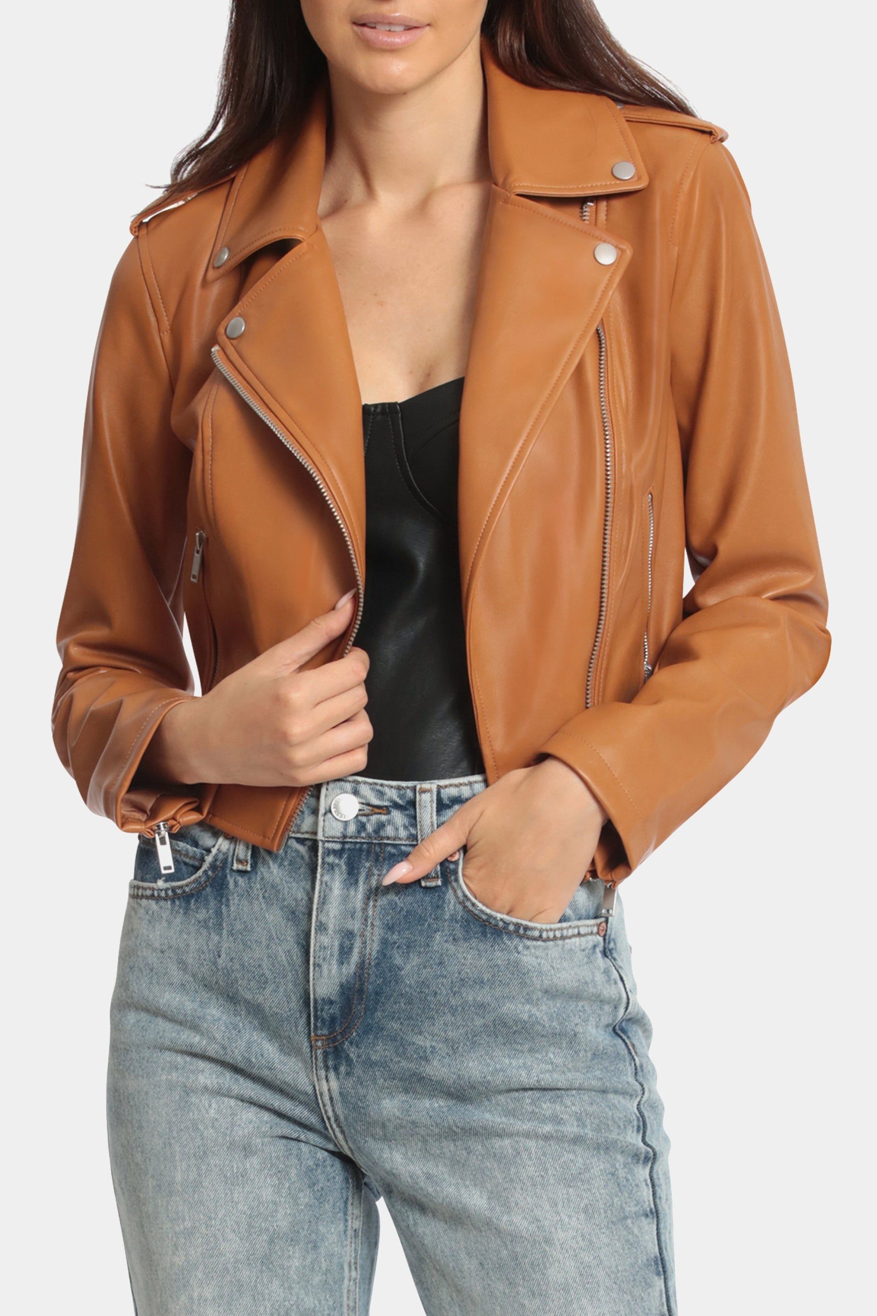 Cropped Faux Leather Biker Jacket sold by Lord & Taylor product image thumbnail 3