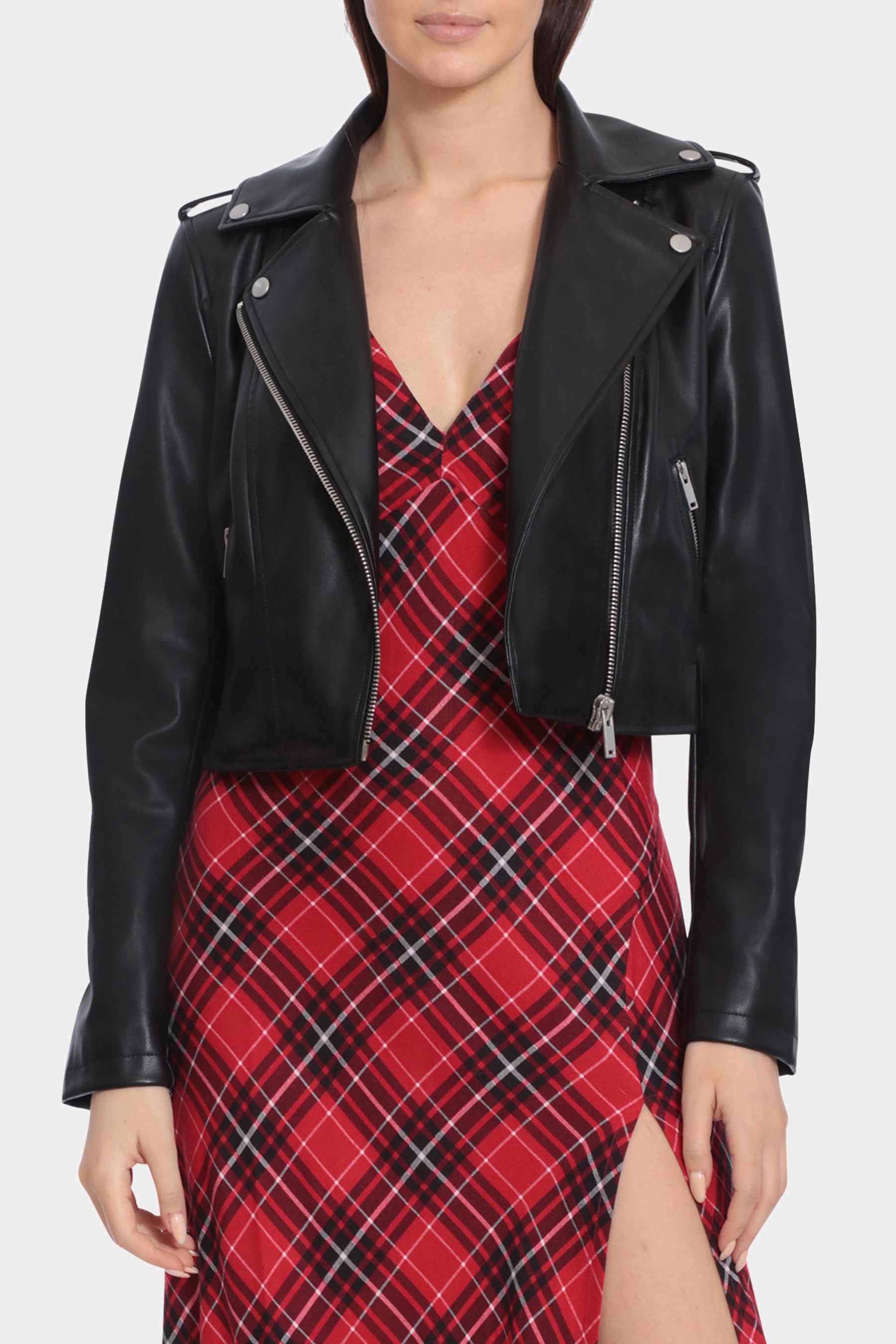 Cropped Faux Leather Biker Jacket sold by Lord & Taylor product image thumbnail 4