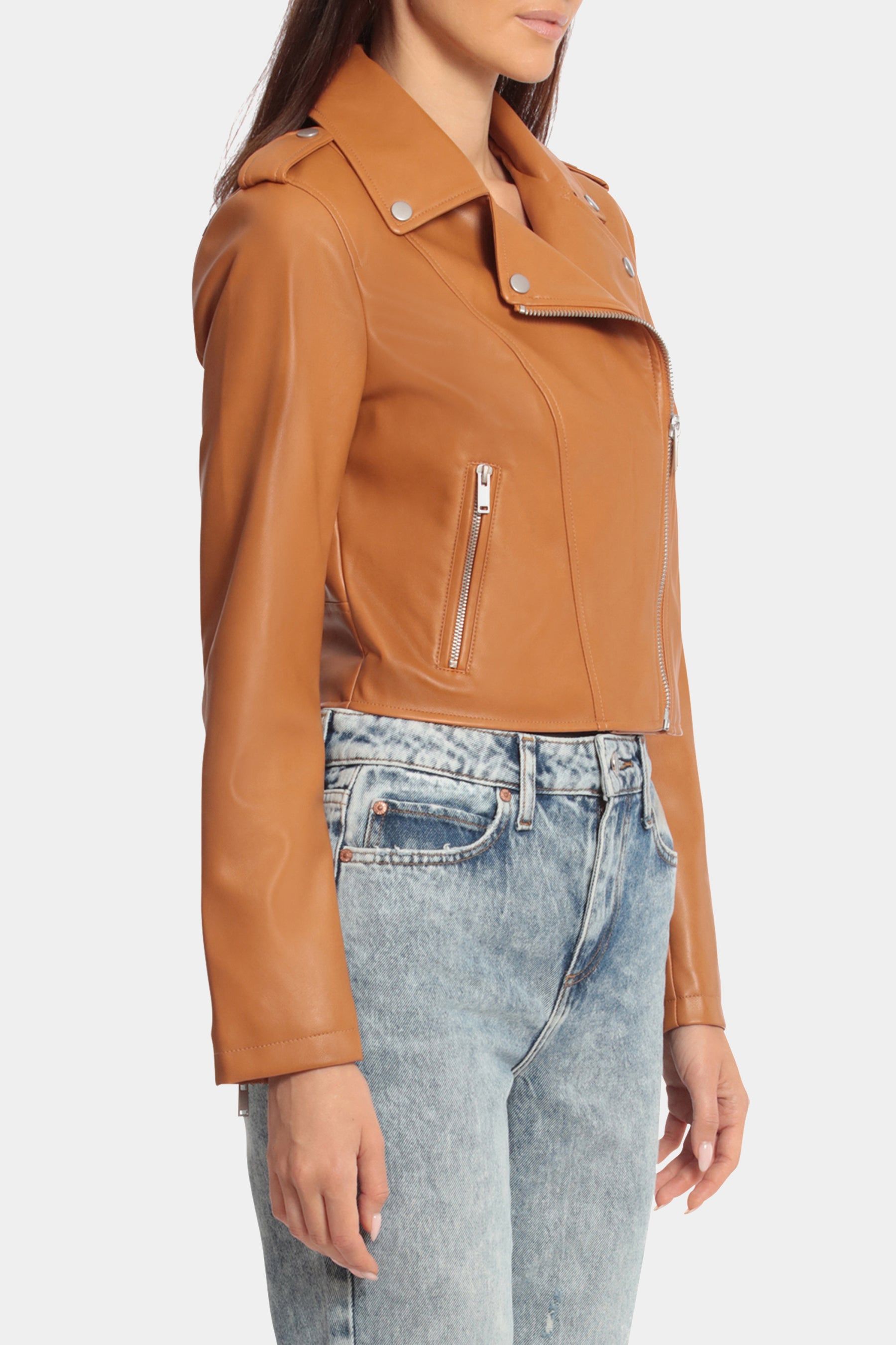 Cropped Faux Leather Biker Jacket sold by Lord & Taylor product image thumbnail 2