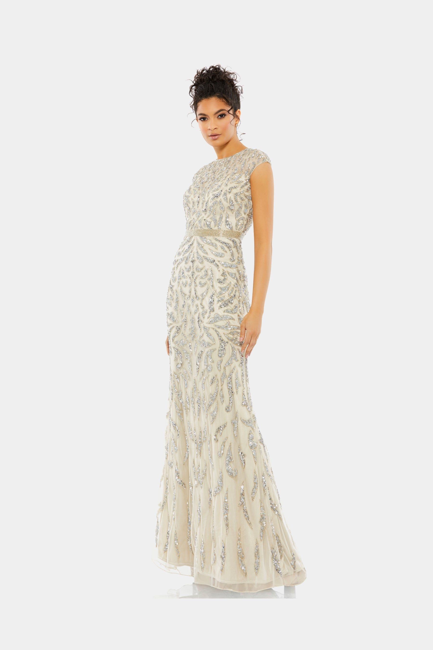 Embellished Illusion Cap Sleeve Column Gown sold by Lord & Taylor