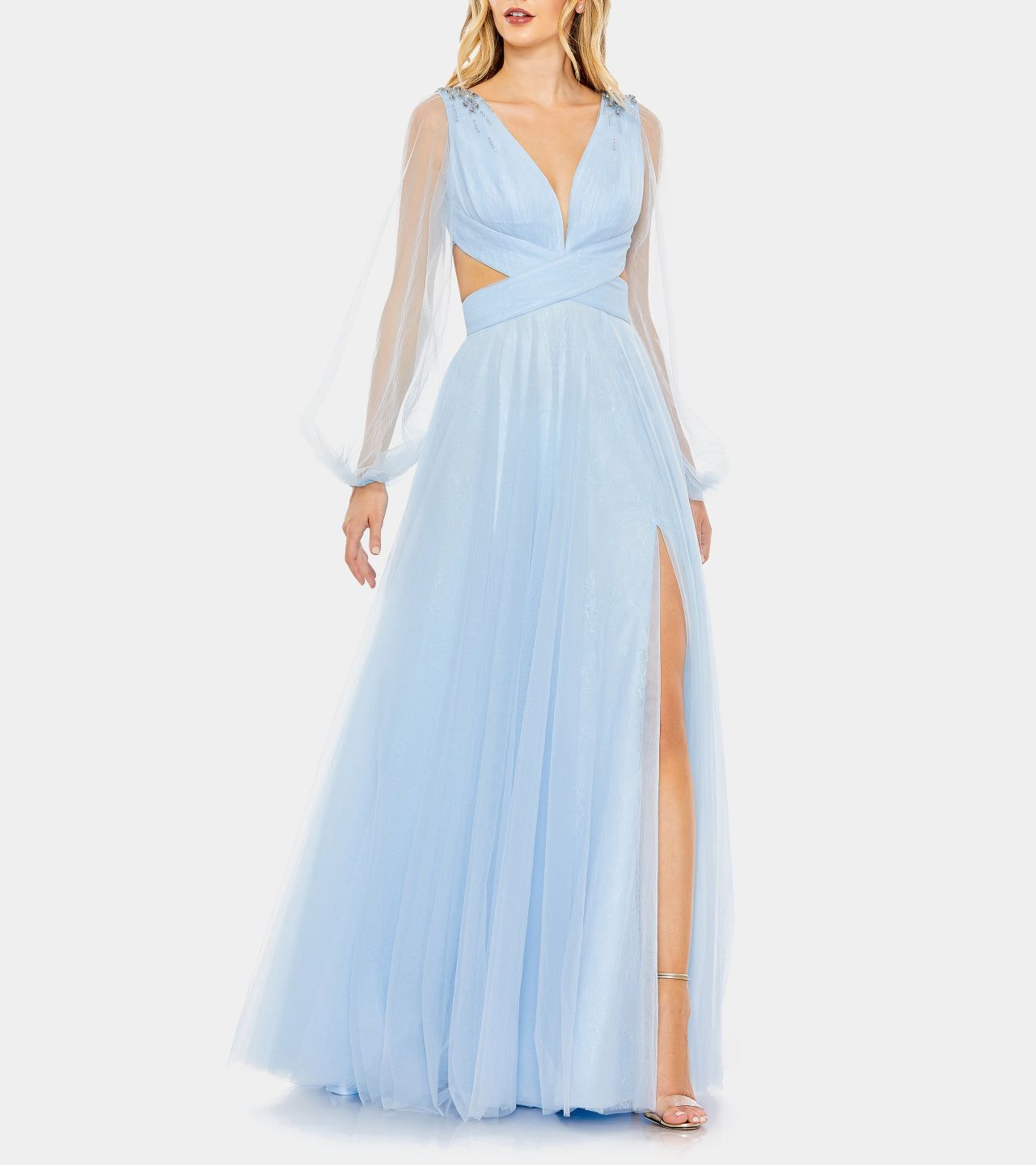 Tulle Puff Sleeve Cut Out Lace Up A Line Gown sold by Lord & Taylor
