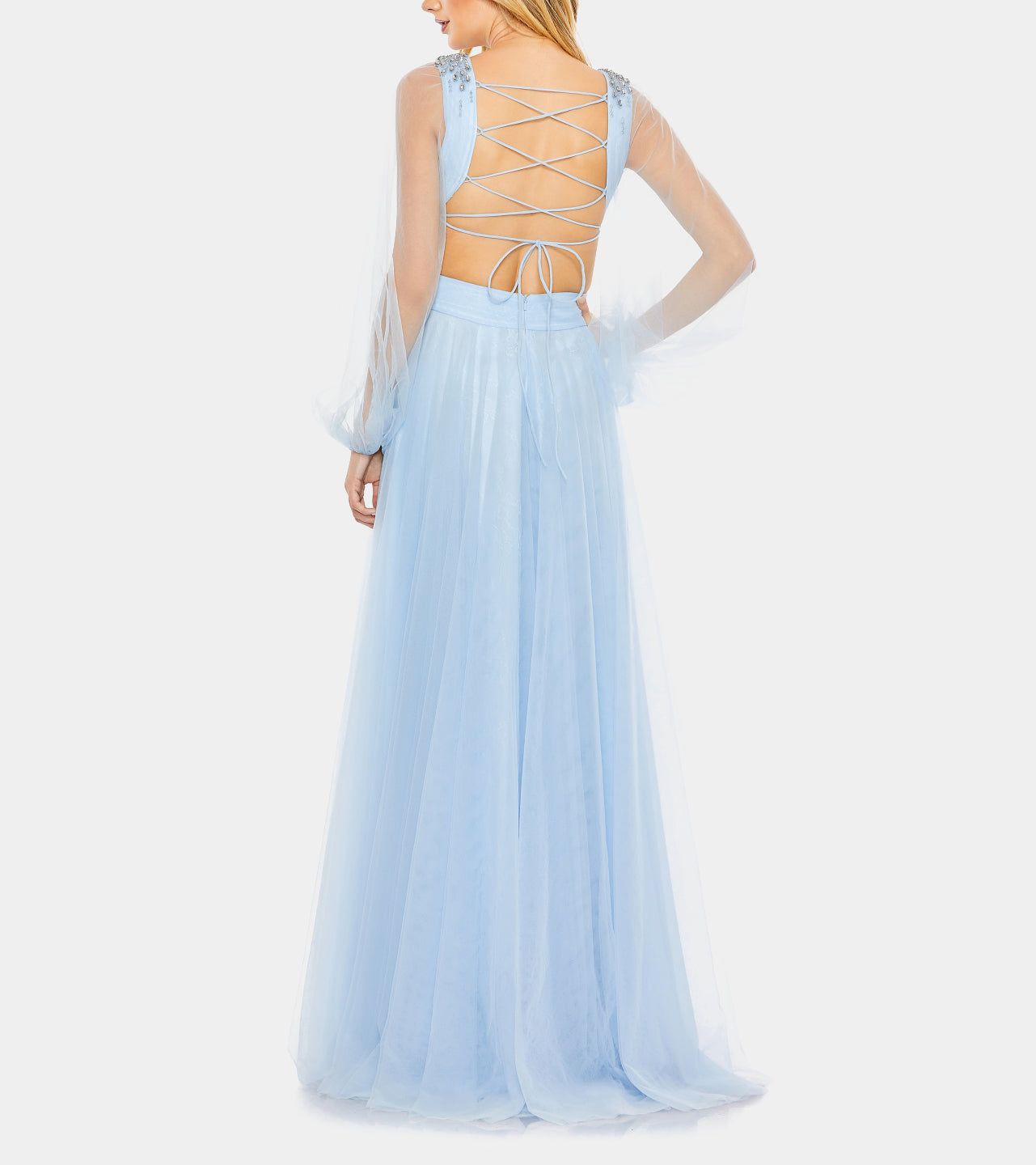 Tulle Puff Sleeve Cut Out Lace Up A Line Gown sold by Lord & Taylor product image thumbnail 5