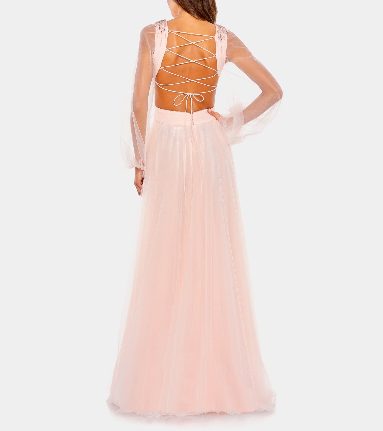 Tulle Puff Sleeve Cut Out Lace Up A Line Gown sold by Lord & Taylor product image thumbnail 2