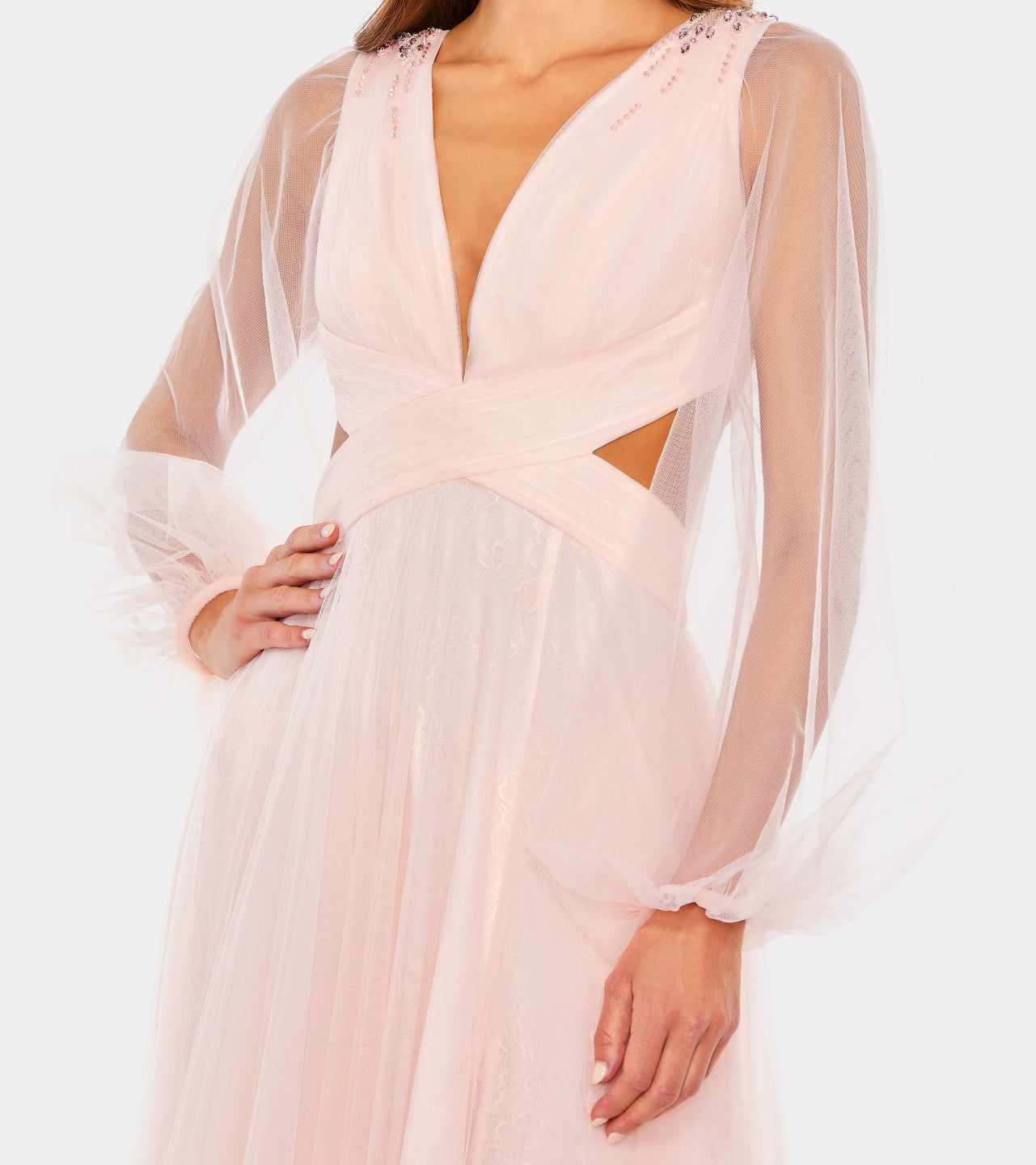 Tulle Puff Sleeve Cut Out Lace Up A Line Gown sold by Lord & Taylor product image thumbnail 3