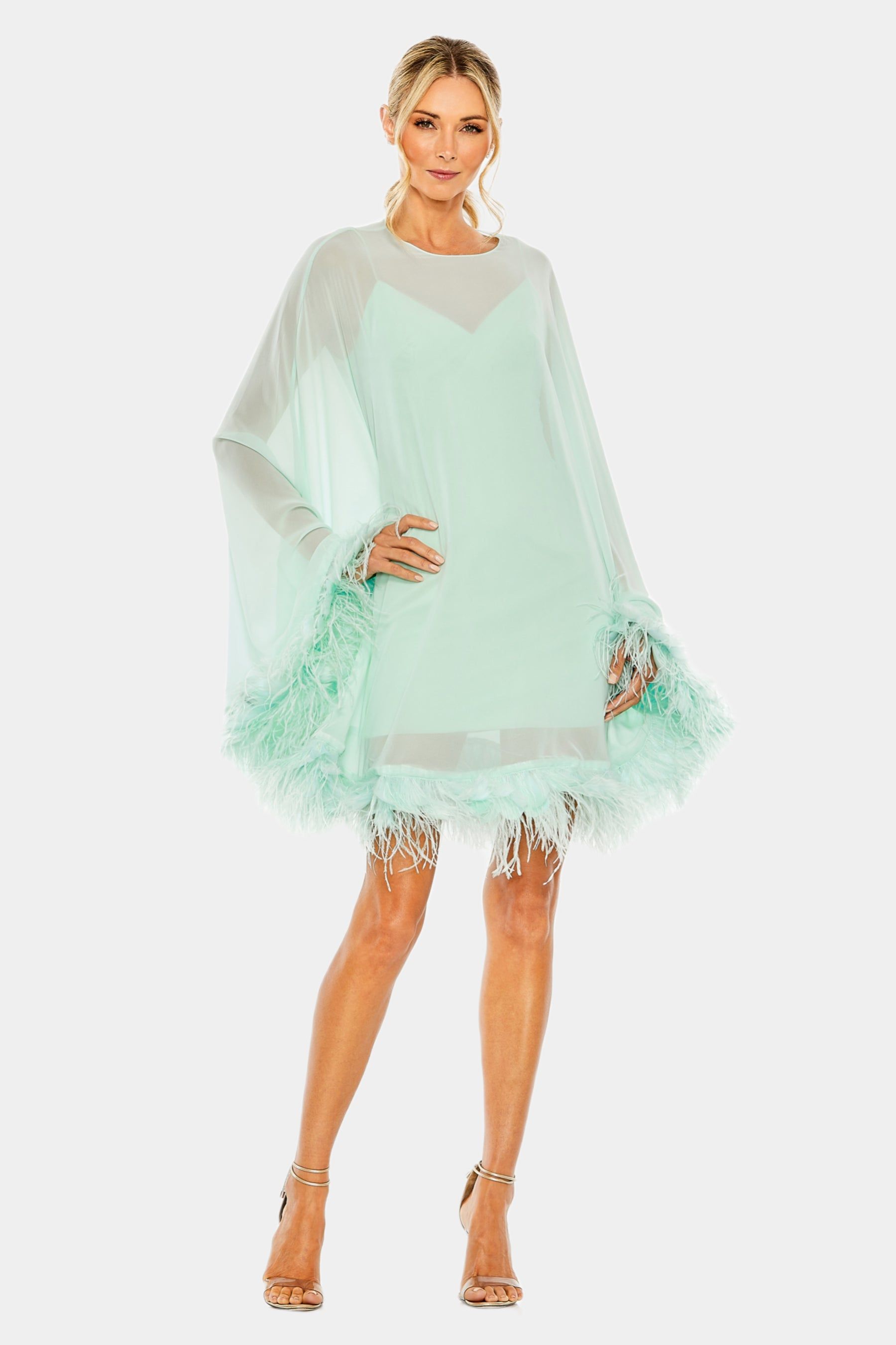 Feathered Trim Trapeze Dress sold by Lord & Taylor